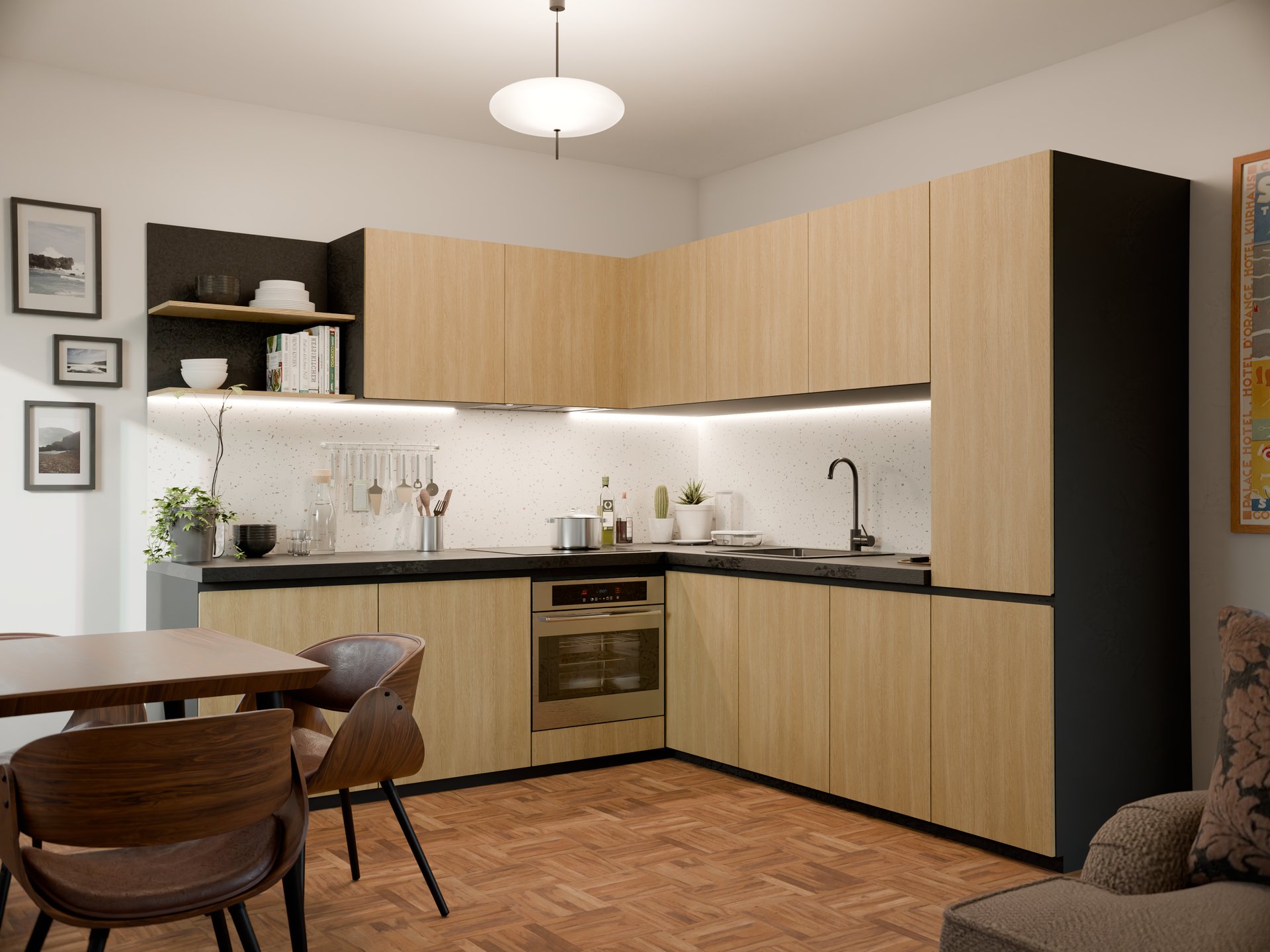 Cuisine moderne avec plan de travail stratifié sur mesure Sofema et meubles en