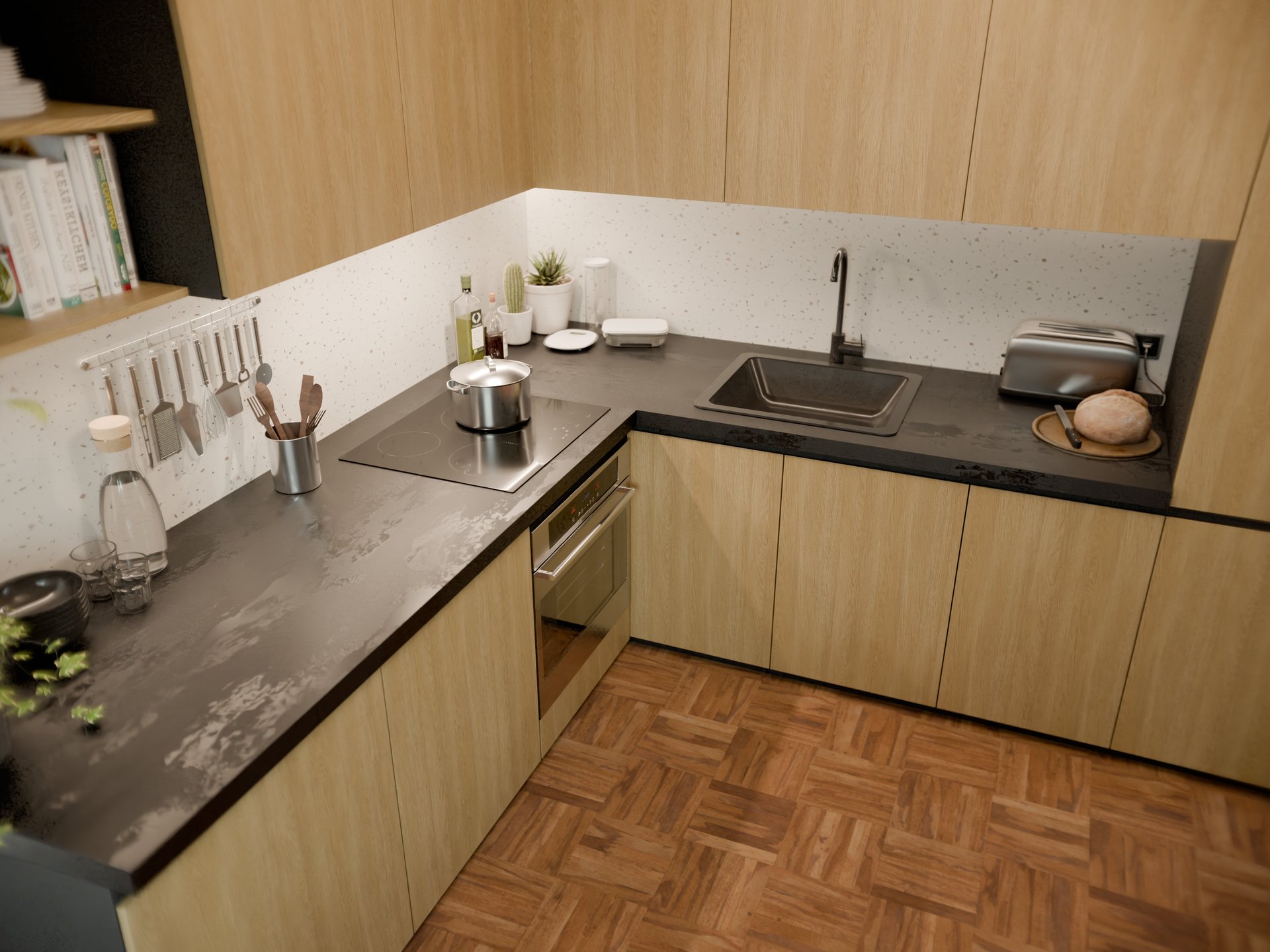 Plan de travail stratifié sur mesure Sofema dans une cuisine moderne avec évier