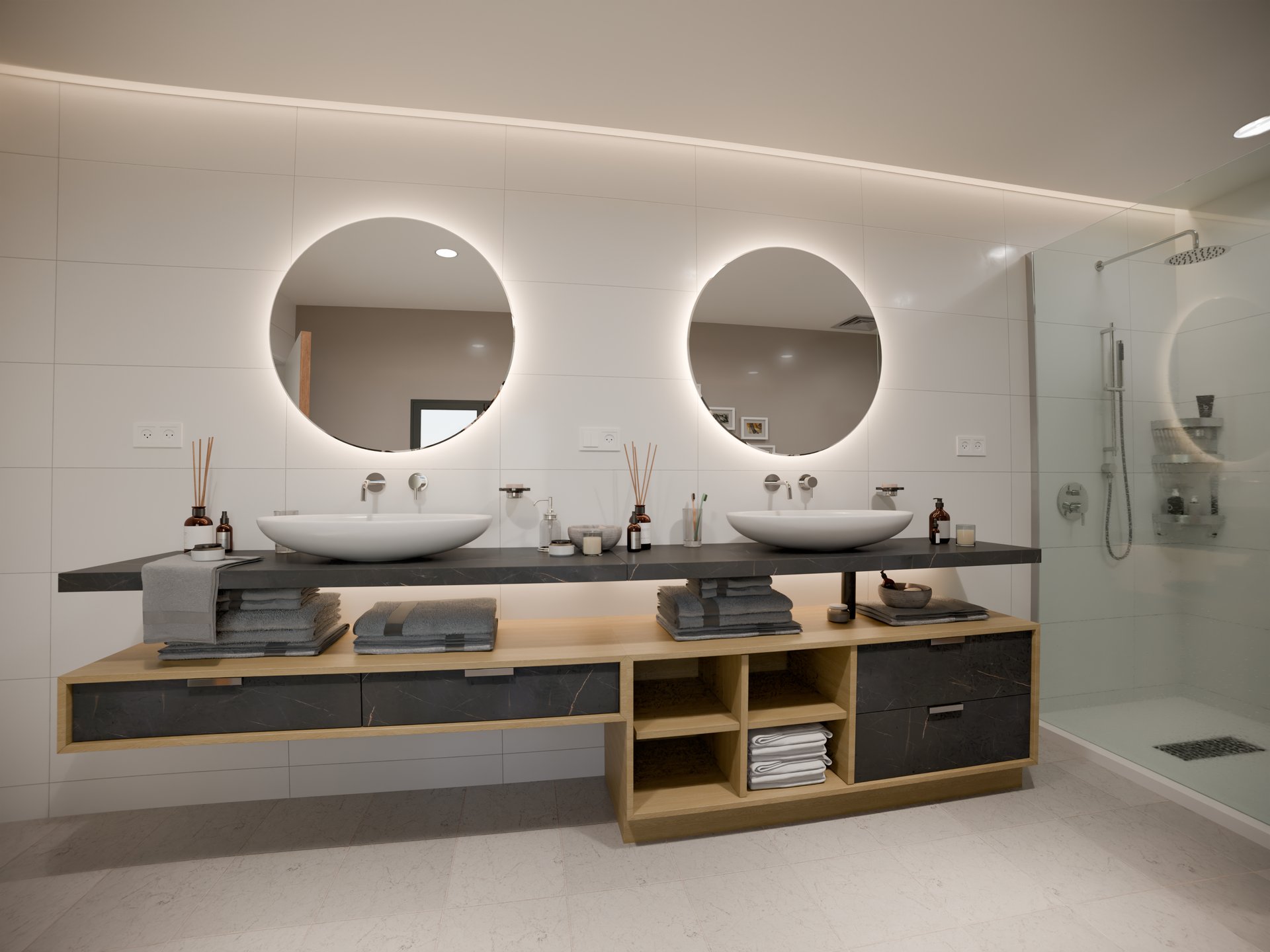 Plan de travail stratifié sur mesure Sofema avec double vasque salle de bain