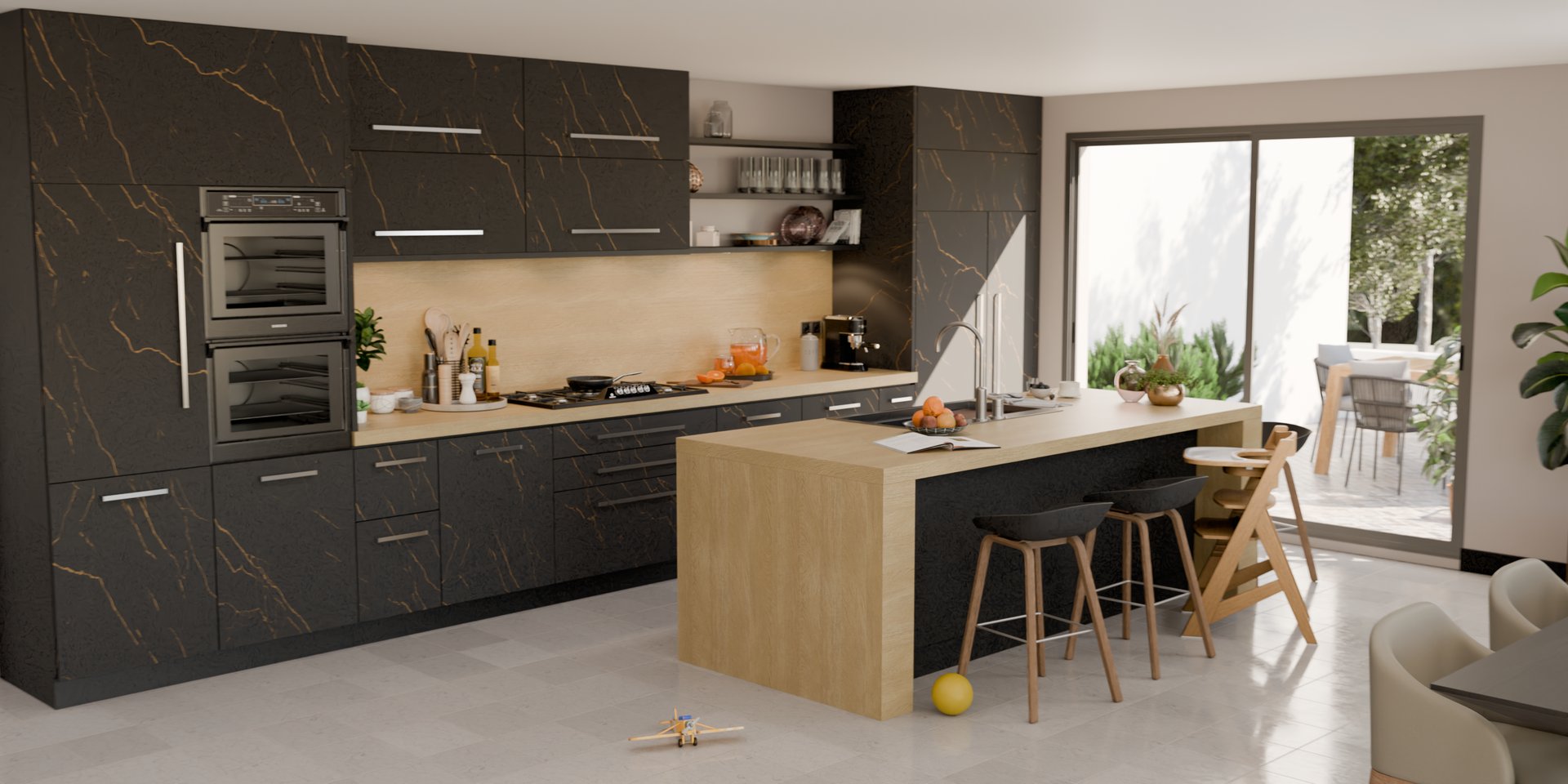 Cuisine moderne avec plan de travail stratifié sur mesure par Sofema, îlot