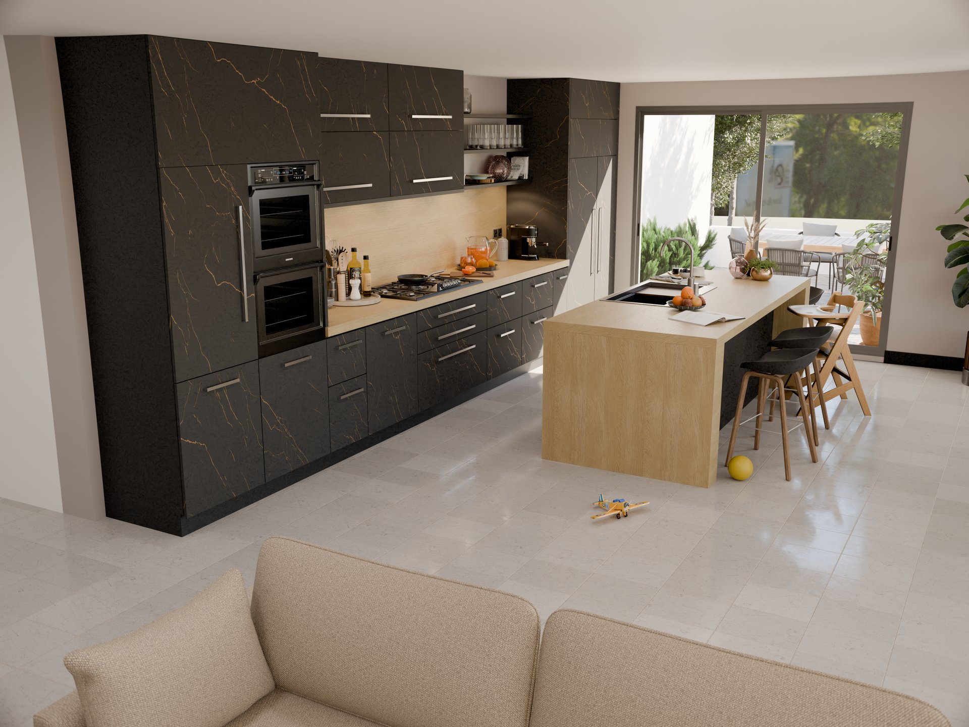 Cuisine moderne avec plan de travail stratifié sur mesure par Sofema