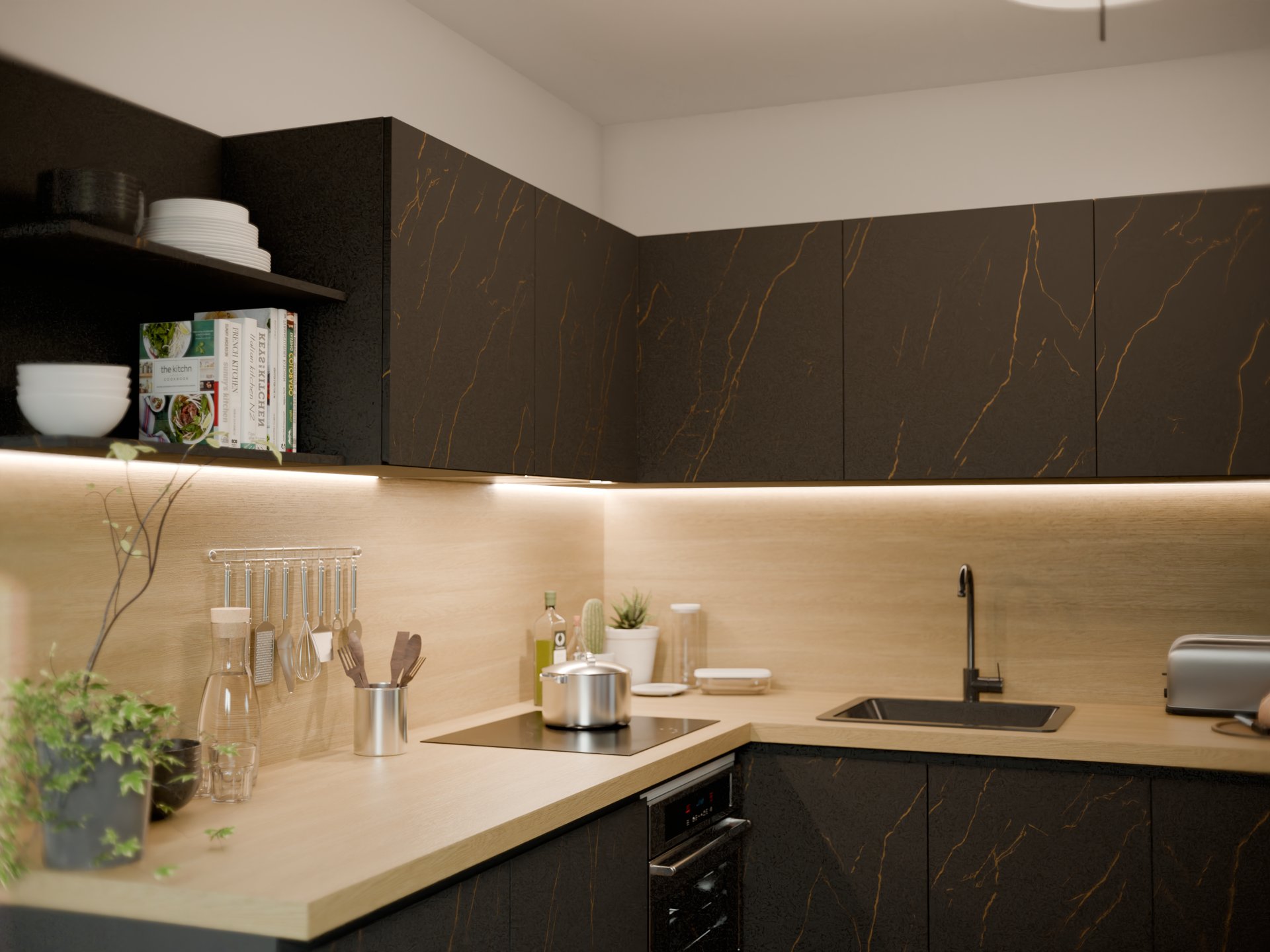 Plan de travail stratifié sur mesure Sofema dans cuisine moderne avec évier