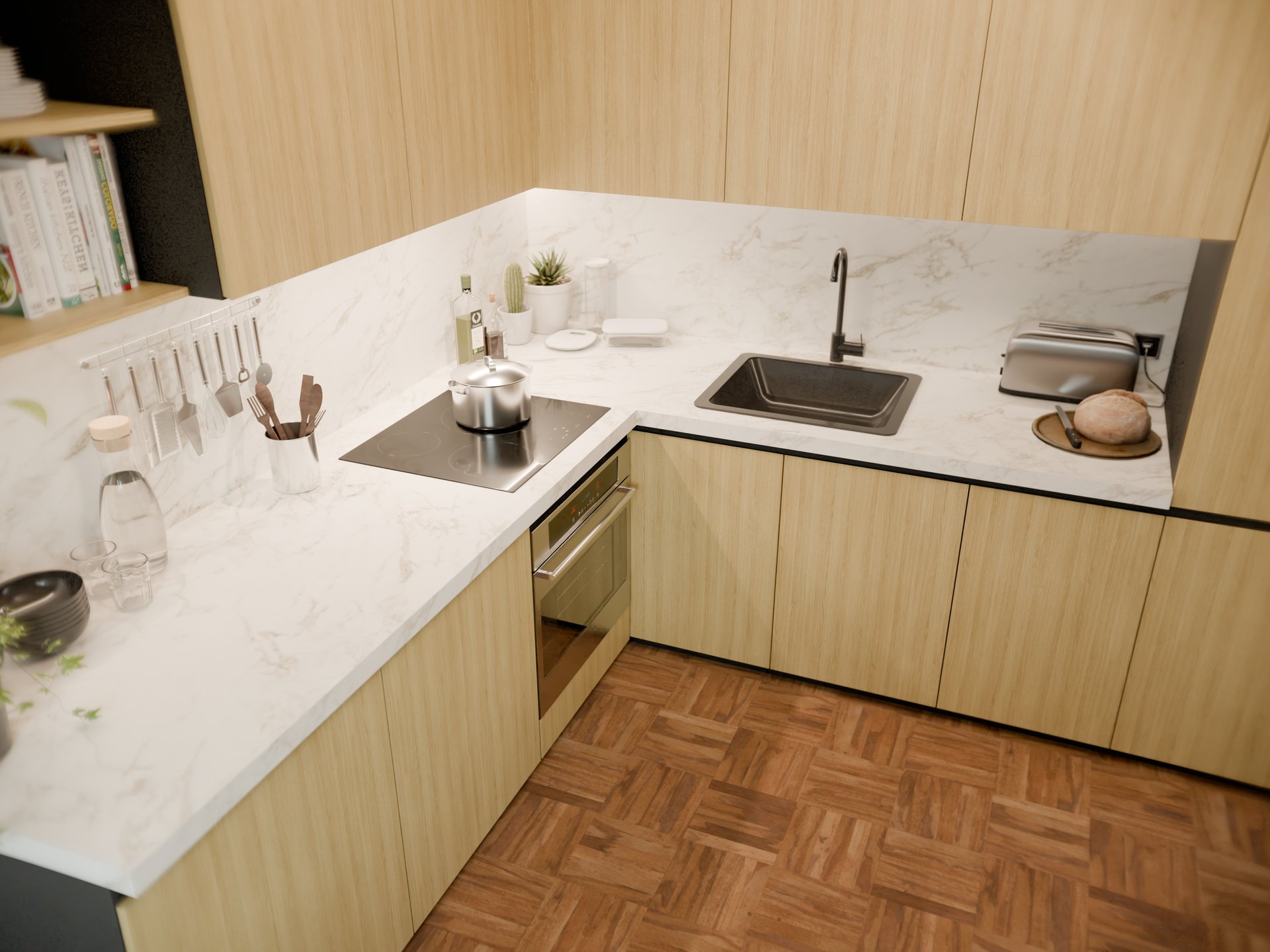 Cuisine moderne avec plan de travail stratifié sur mesure de Sofema