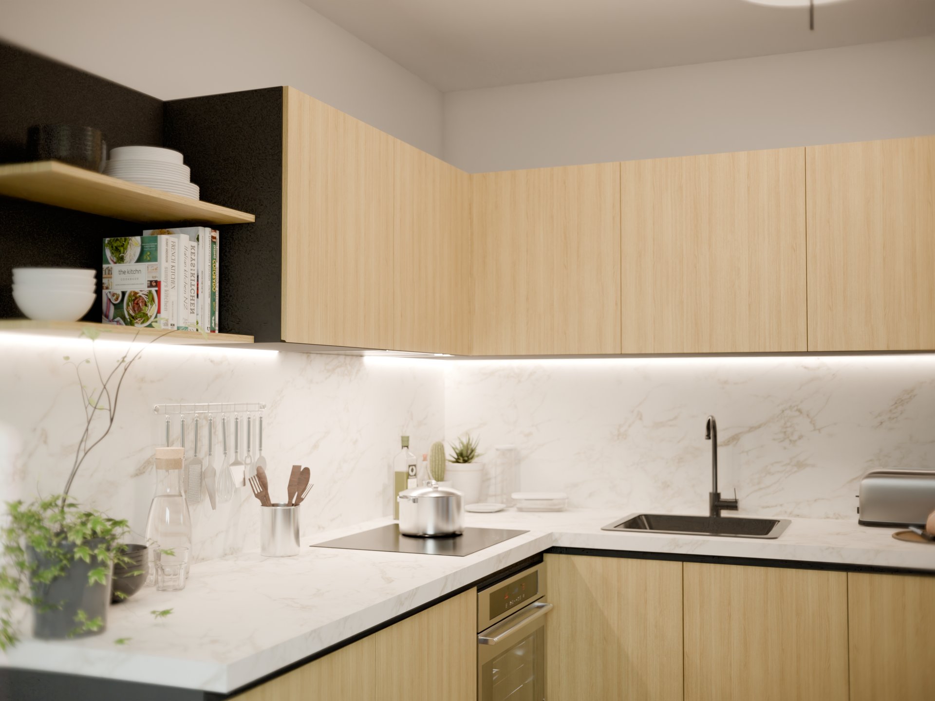 Plan de travail stratifié sur mesure Sofema dans cuisine avec évier et plaque