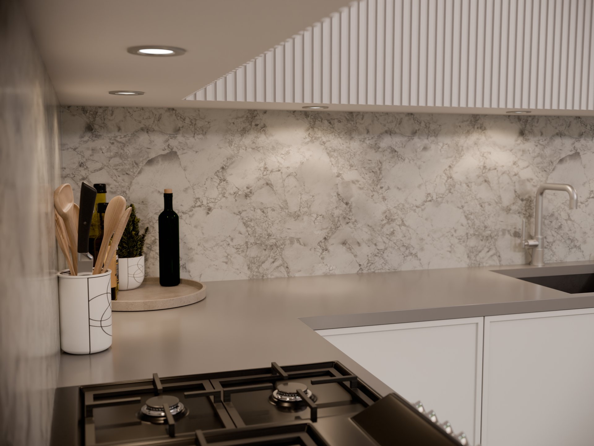 Plan de travail stratifié sur mesure Sofema, cuisine avec plaque et évier