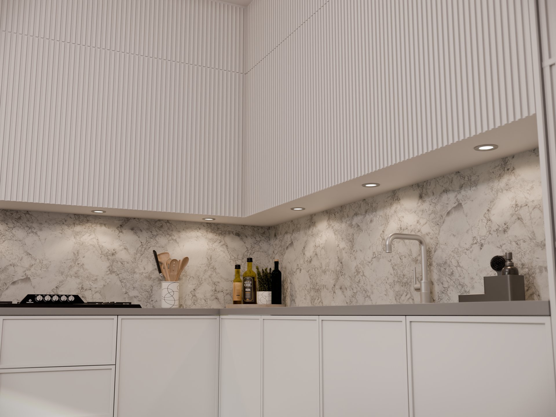 Plan de travail stratifié sur mesure Sofema avec évier et plaque de cuisson