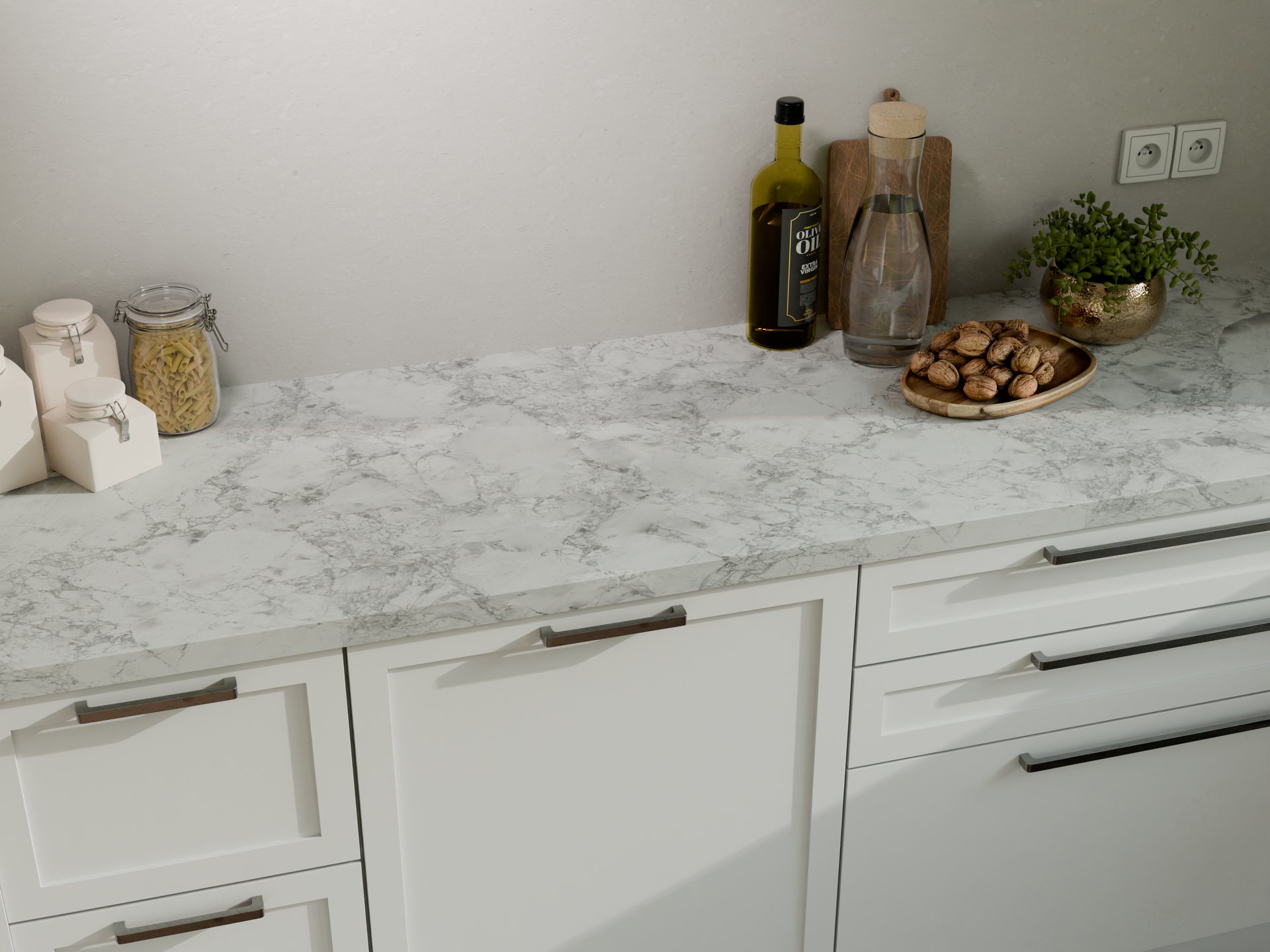 Plan de travail stratifié sur mesure by Sofema, surface marbrée claire.