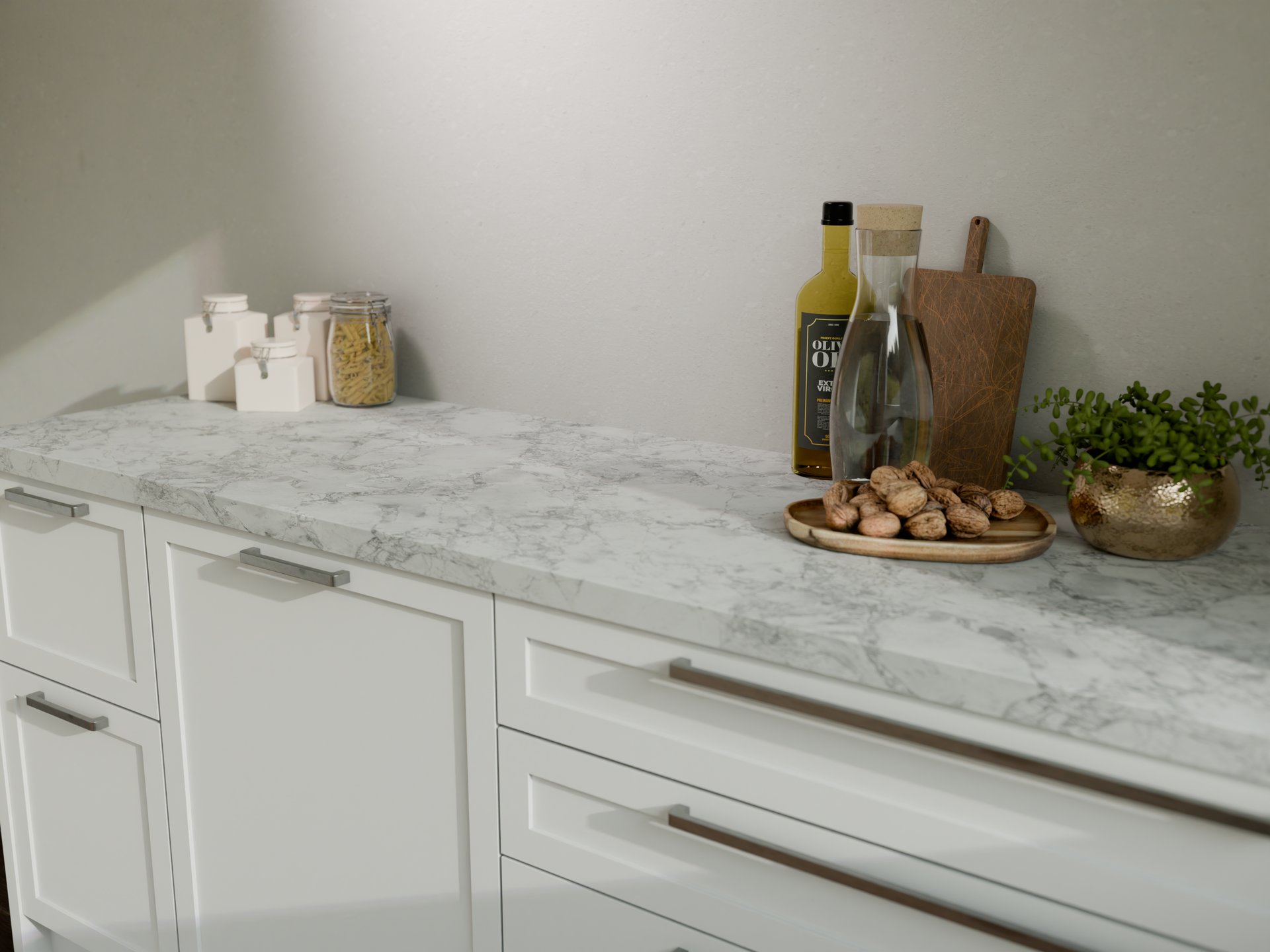 Plan de travail stratifié sur mesure Sofema, finition marbrée.