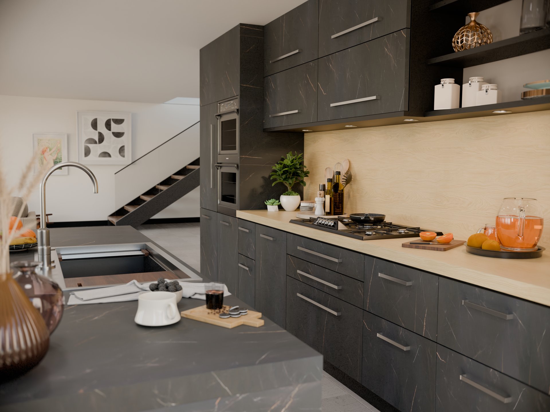 Cuisine moderne avec plan de travail stratifié sur mesure par Sofema