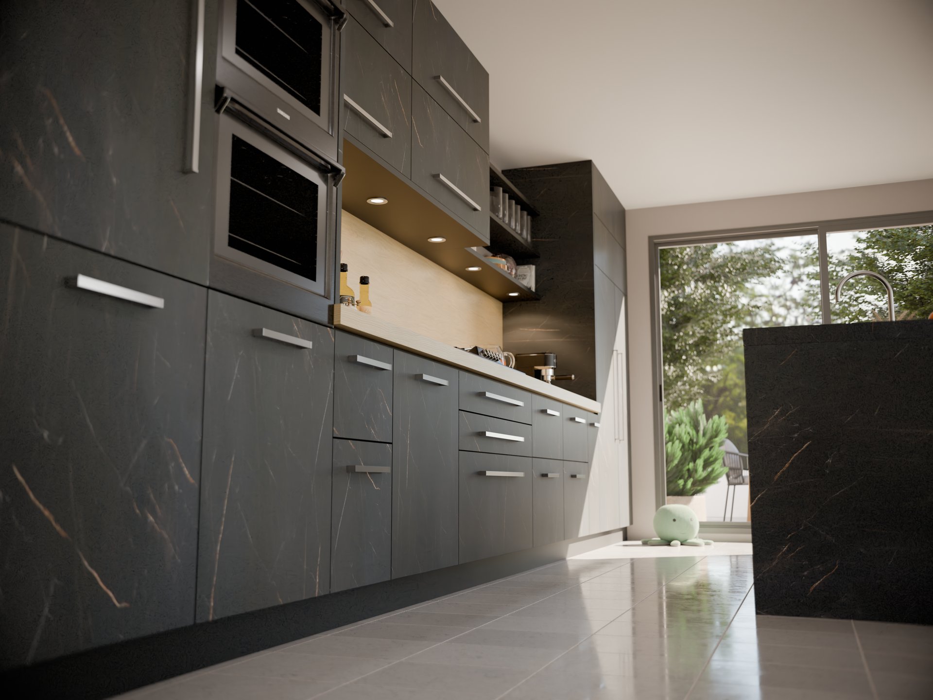 Cuisine moderne avec plan de travail stratifié sur mesure par Sofema