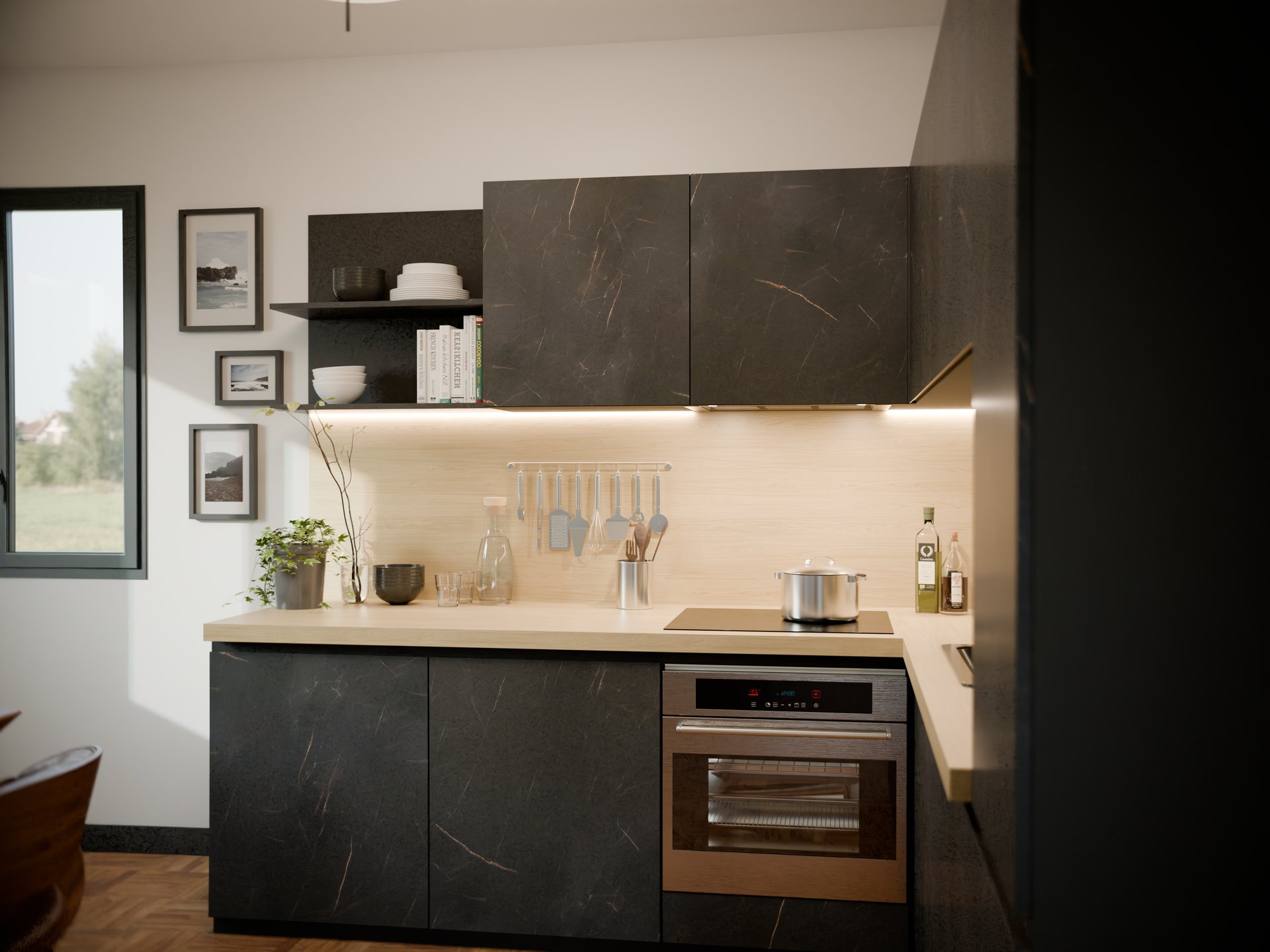 Cuisine moderne avec plan de travail stratifié sur mesure par Sofema, tiroirs