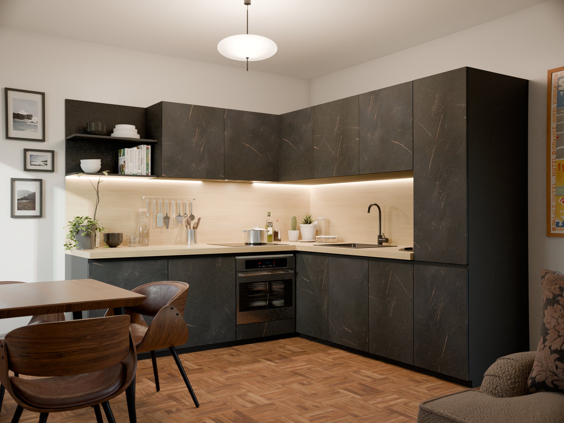 Cuisine moderne avec plan de travail stratifié sur mesure de Sofema et meubles