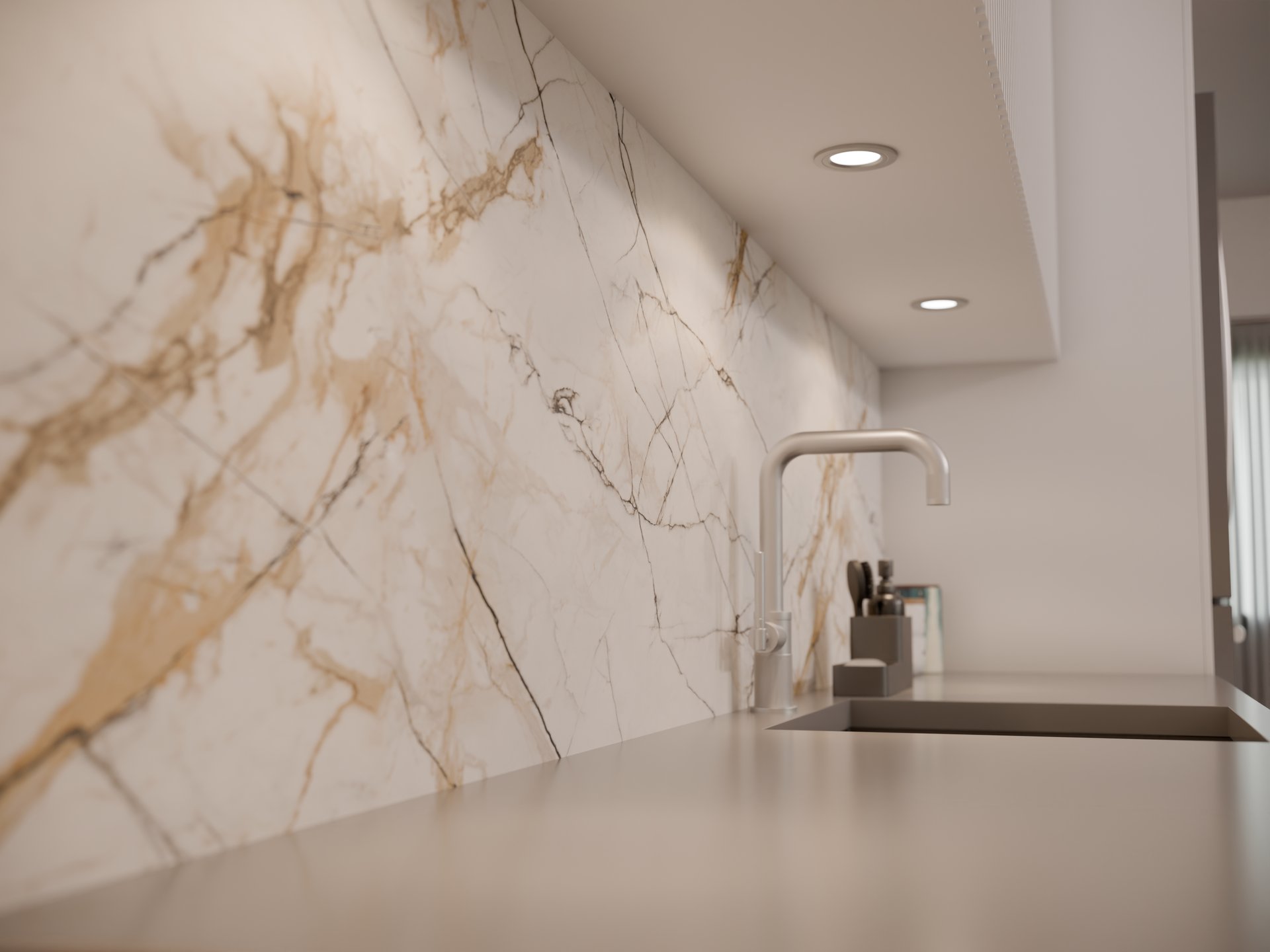 Plan de travail stratifié sur mesure Sofema avec évier et robinet intégrés