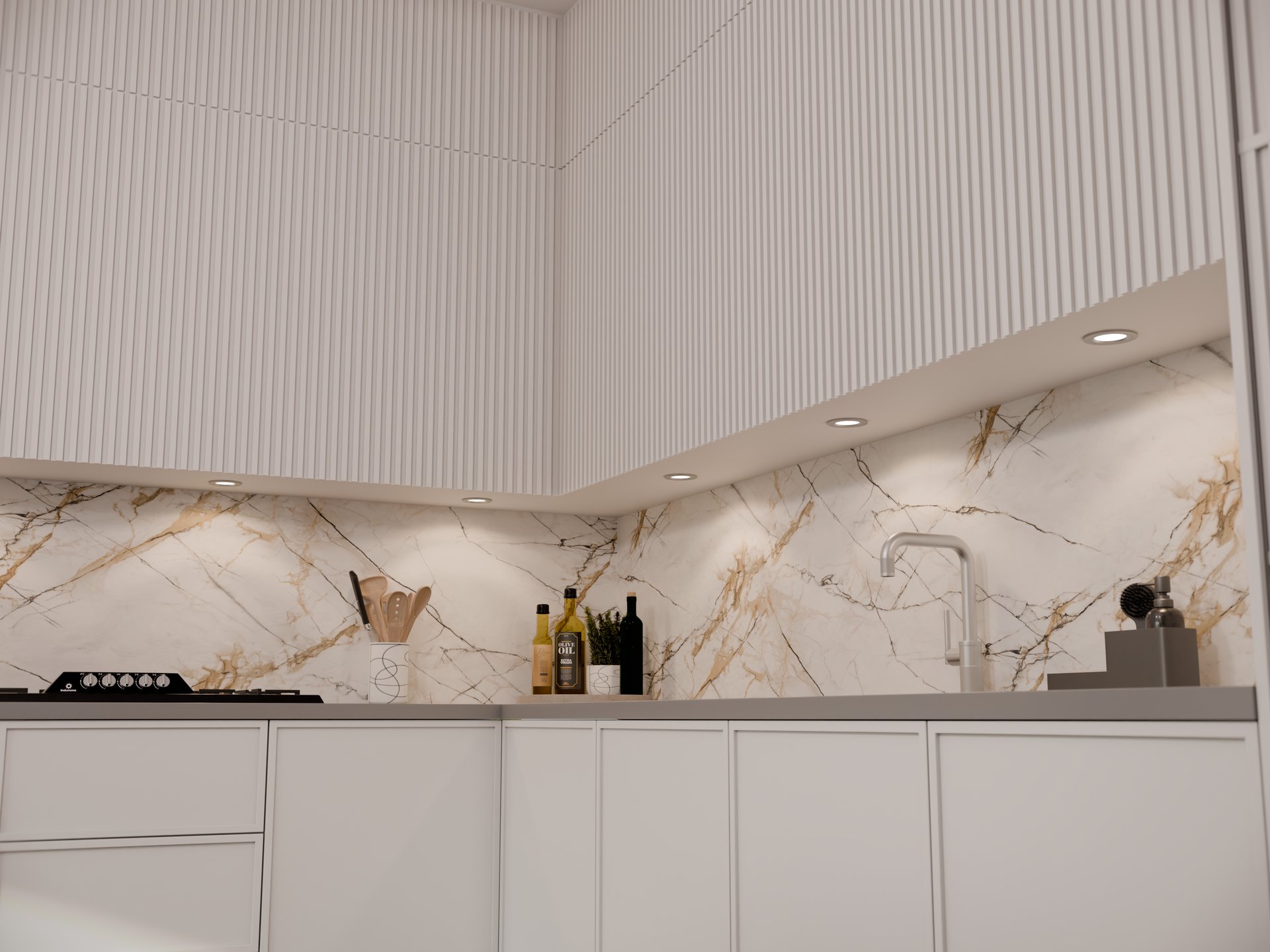 Plan de travail stratifié sur mesure Sofema dans cuisine moderne avec évier