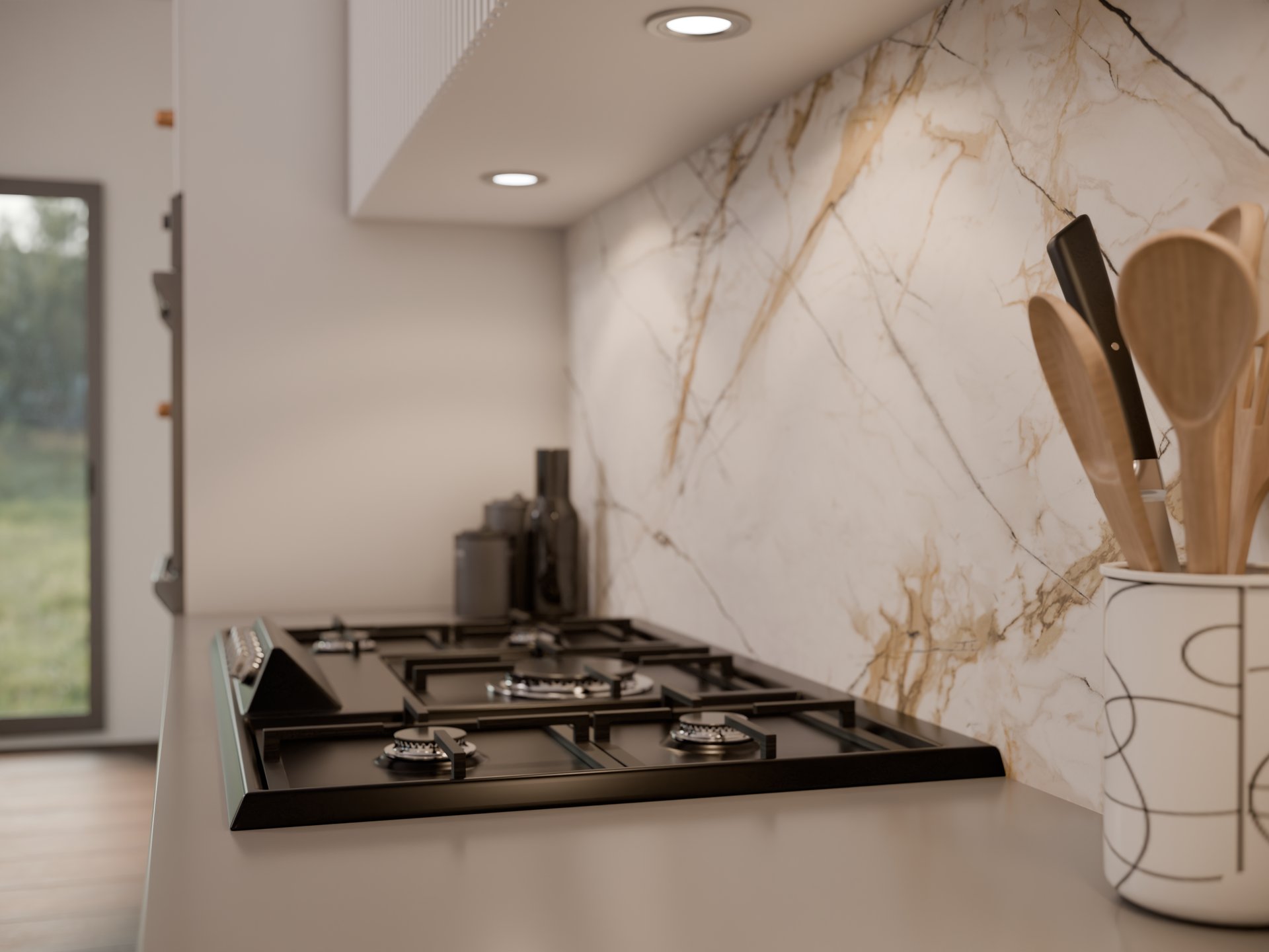 Plan de travail stratifié sur mesure Sofema avec plaque de cuisson gaz