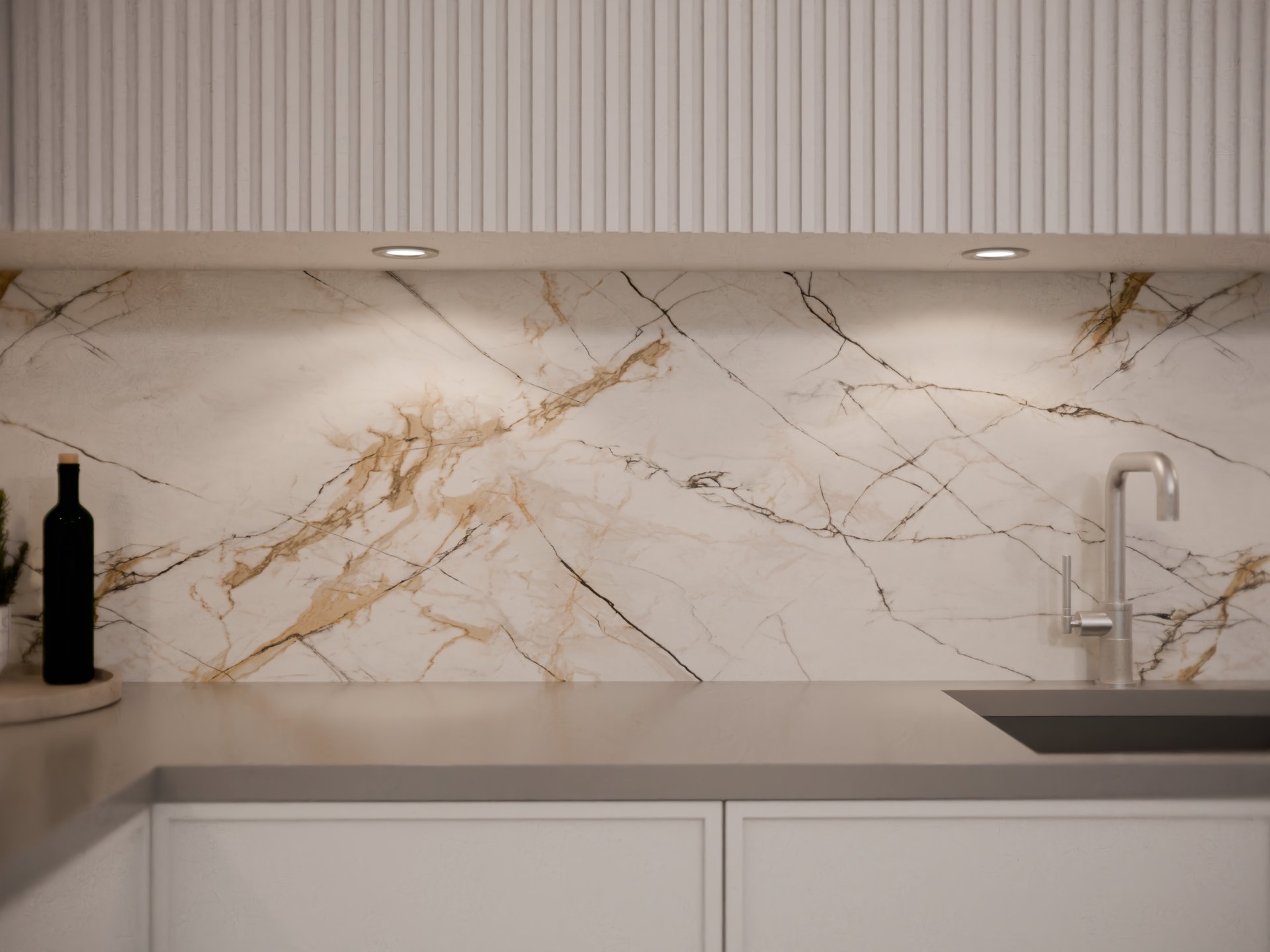 Plan de travail stratifié sur mesure Sofema avec évier et robinet inox