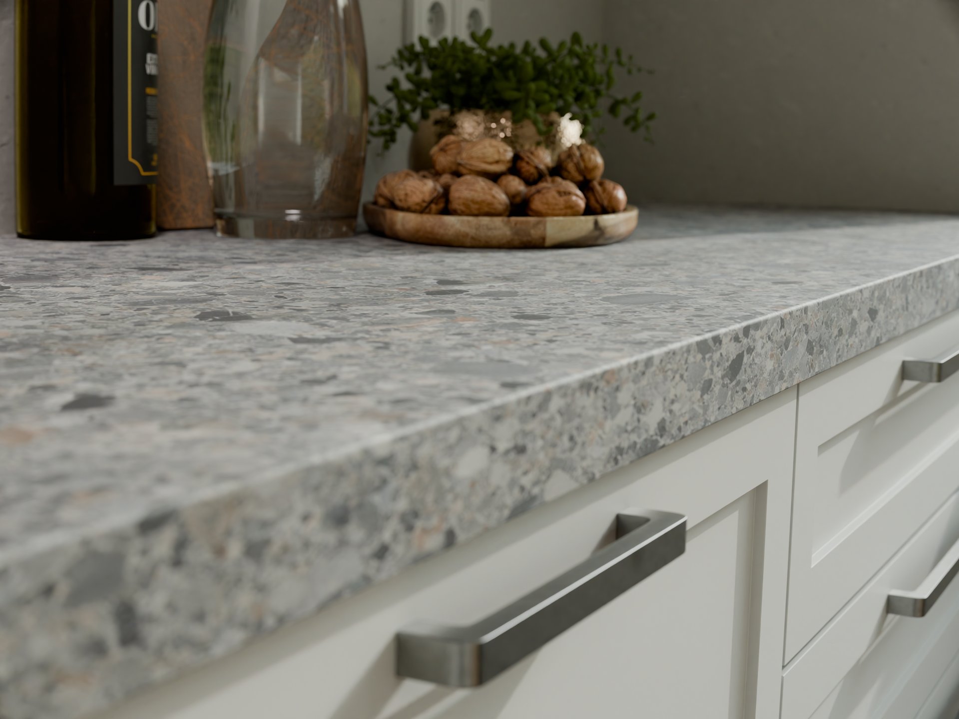 Plan de travail stratifié sur mesure de Sofema avec texture élégante.