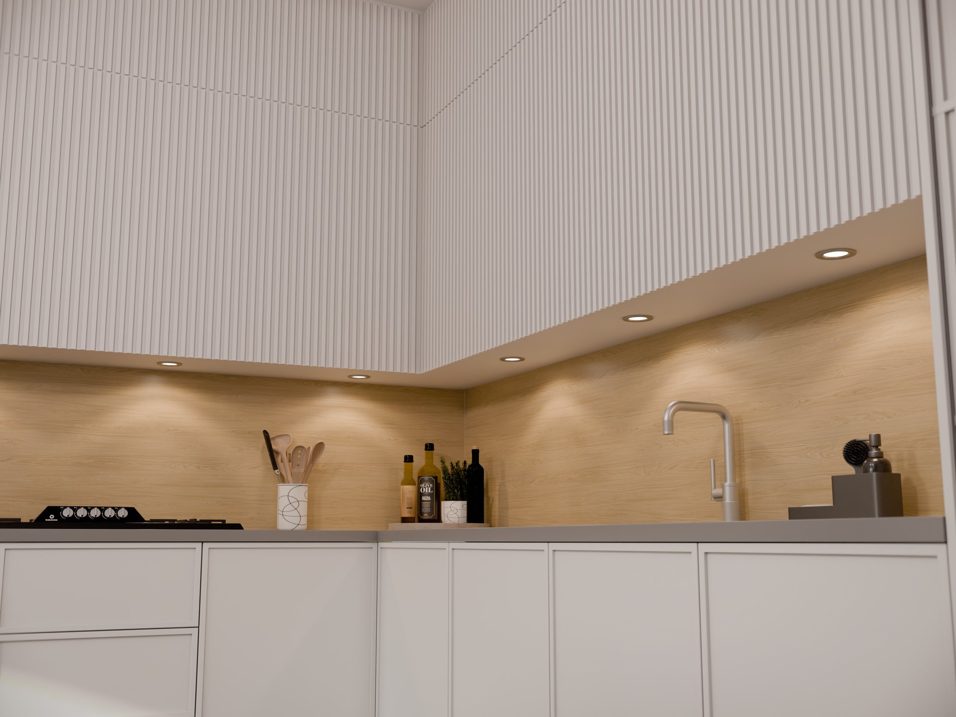 Plan de travail stratifié sur mesure Sofema avec évier et plaque de cuisson