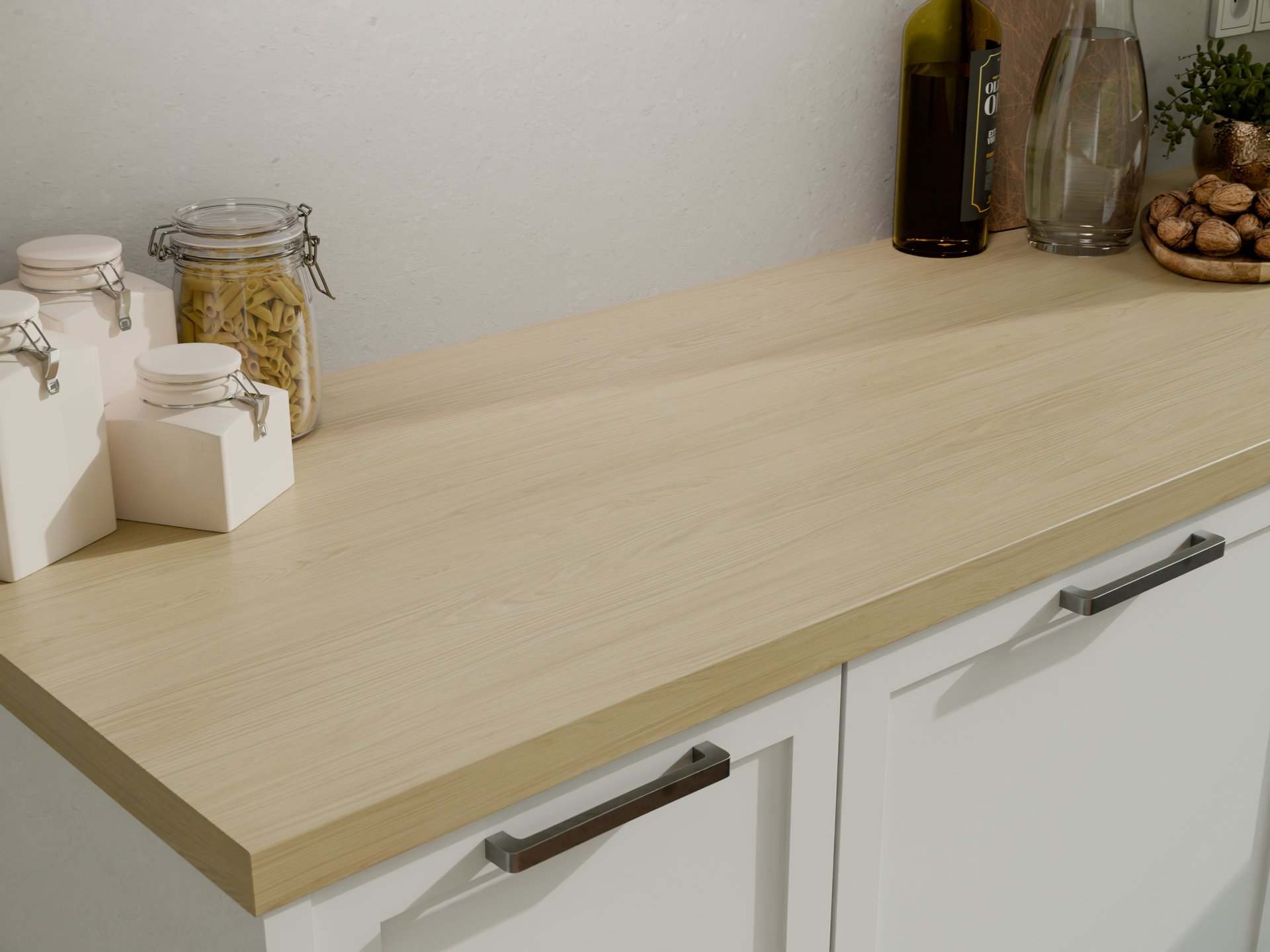 Plan de travail stratifié sur mesure Sofema en bois clair.