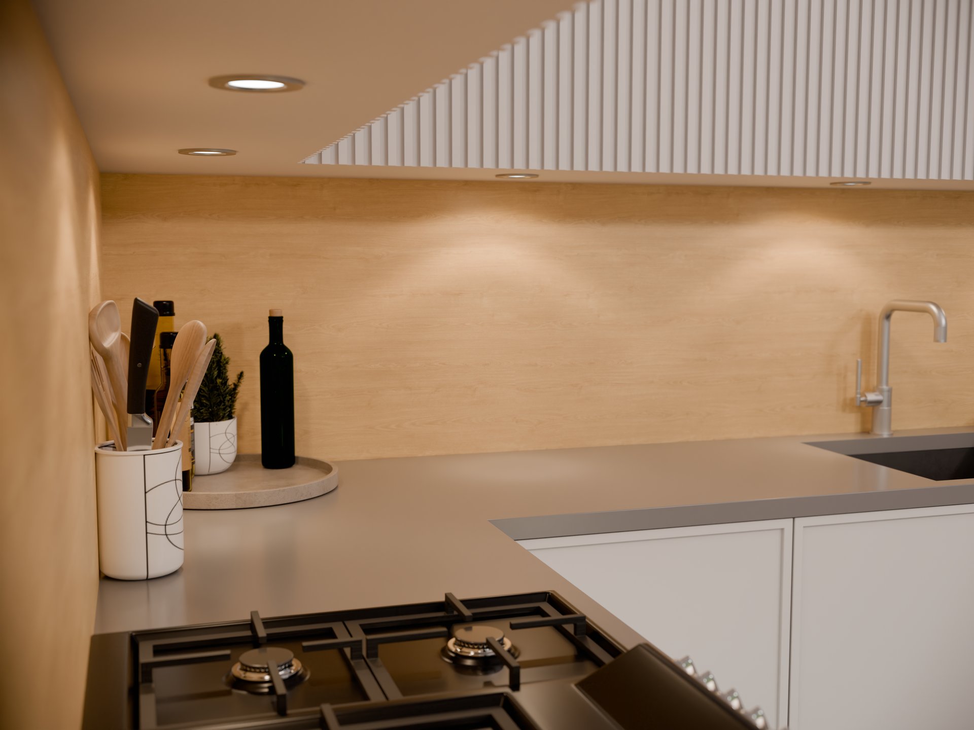 Plan de travail stratifié sur mesure Sofema avec évier et plaque de cuisson