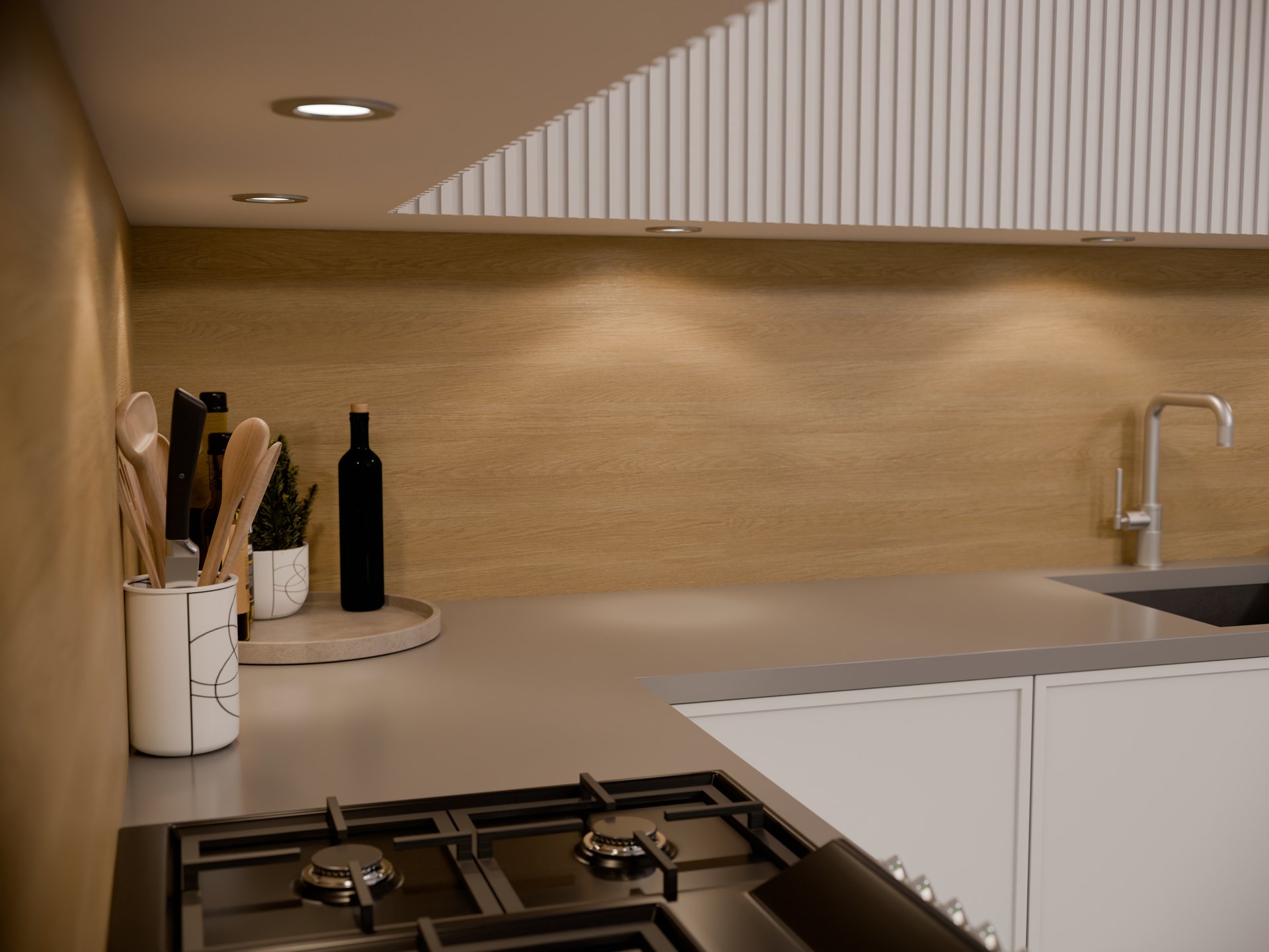 Plan de travail stratifié sur mesure Sofema avec évier et plaque de cuisson