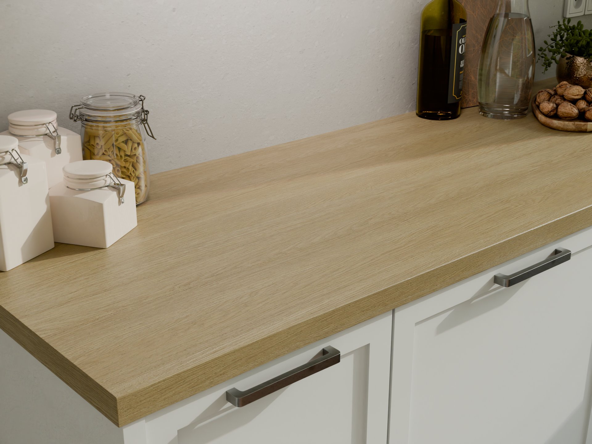 Plan de travail stratifié sur mesure par Sofema en bois clair.