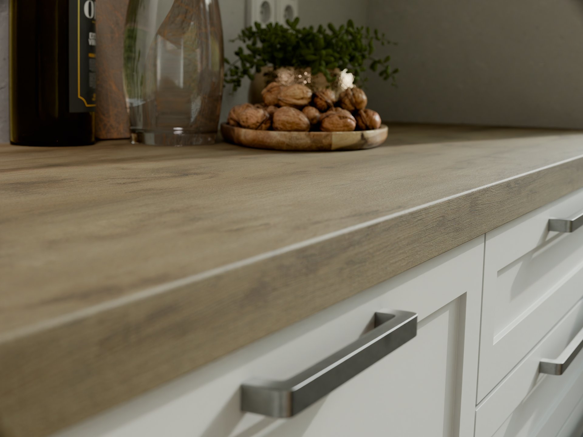 Plan de travail stratifié sur mesure de Sofema avec finition bois.