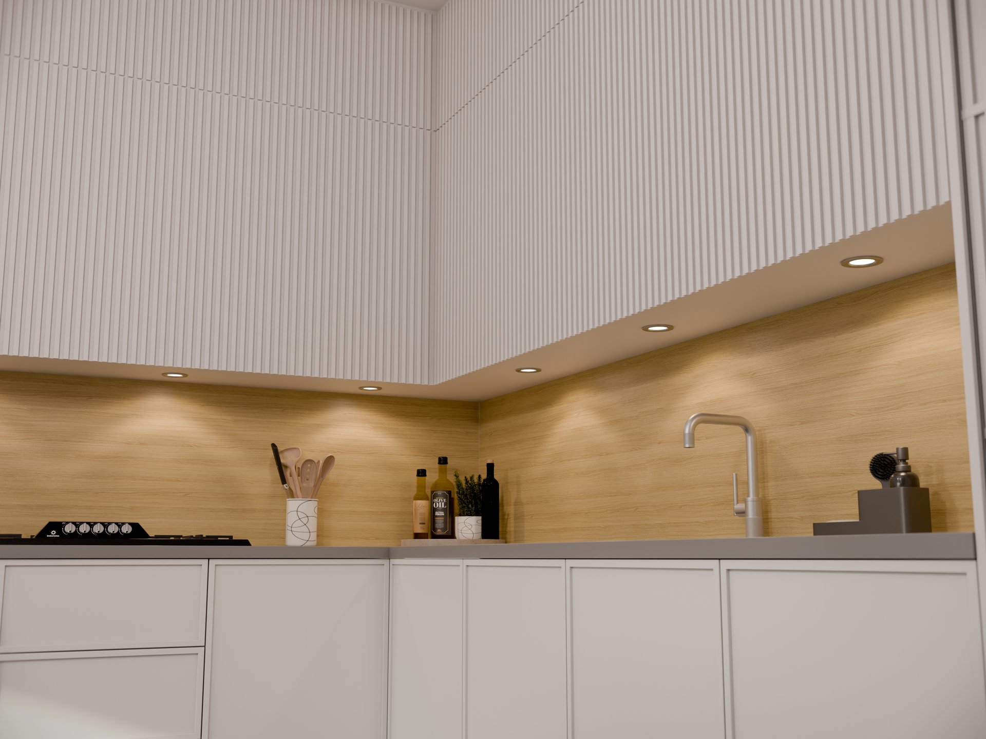 Plan de travail stratifié sur mesure Sofema avec évier et robinet de cuisine