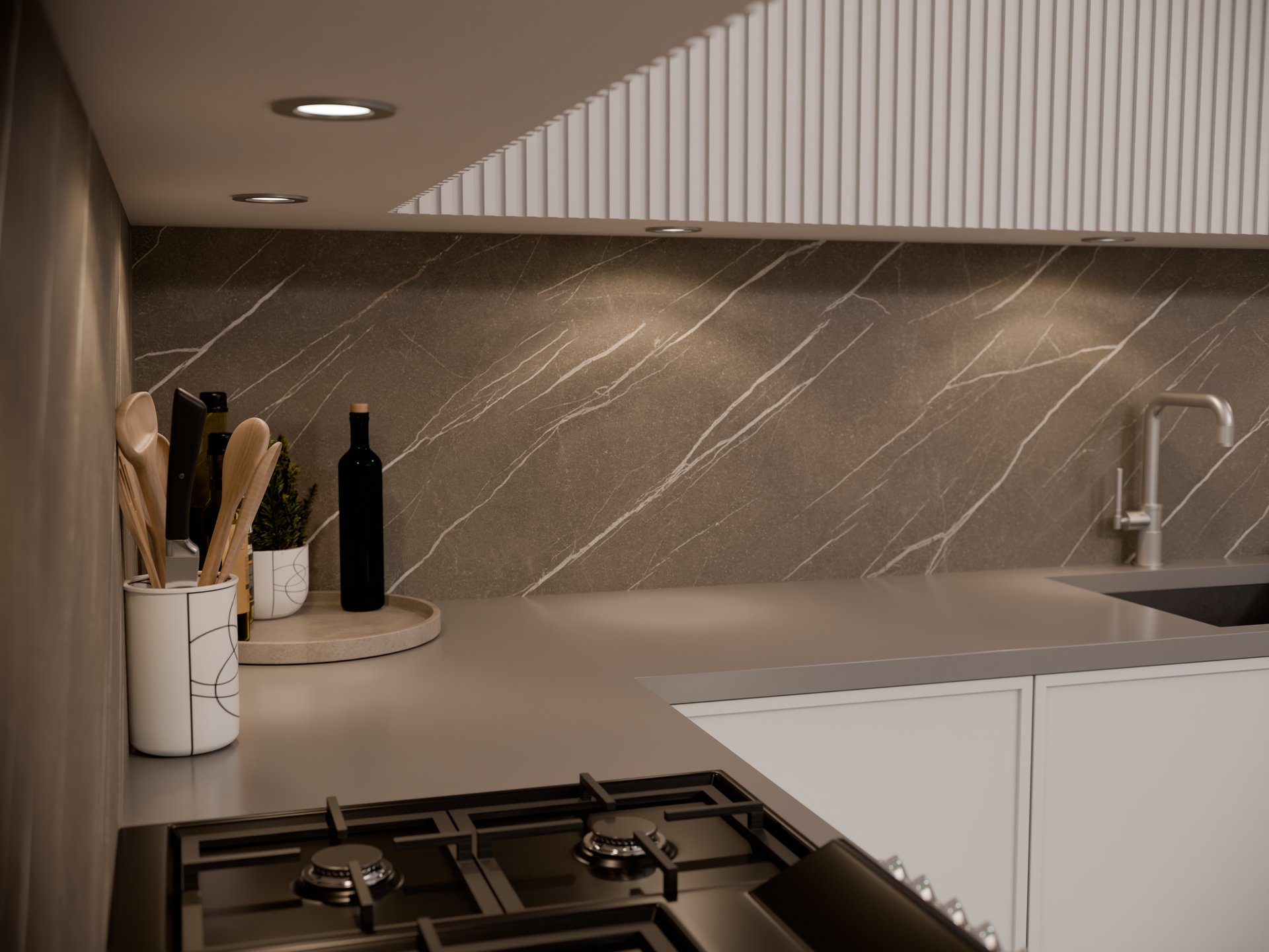 Plan de travail stratifié sur mesure Sofema avec évier et plaque de cuisson