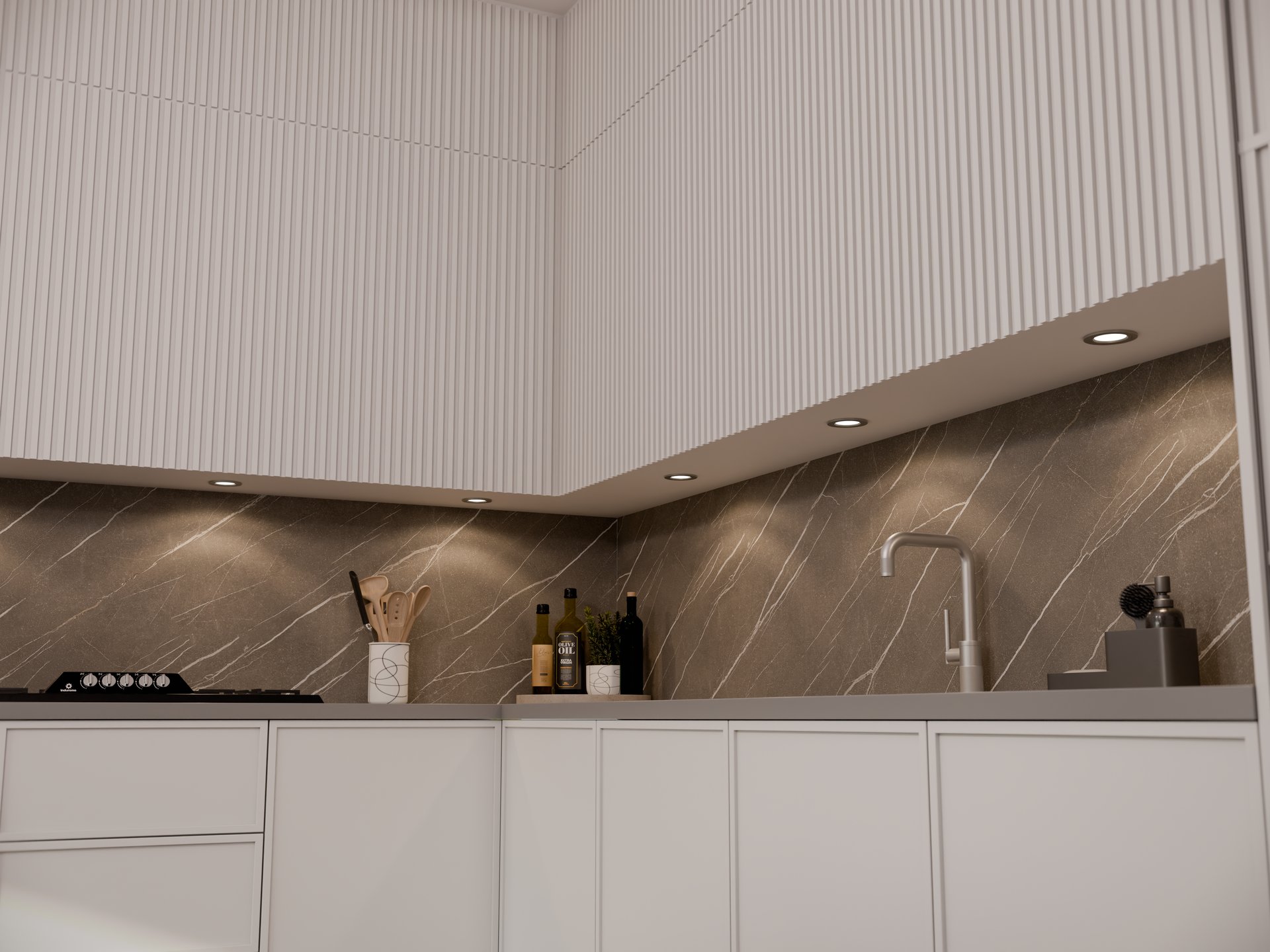 Plan de travail stratifié sur mesure Sofema avec évier et plaque de cuisson