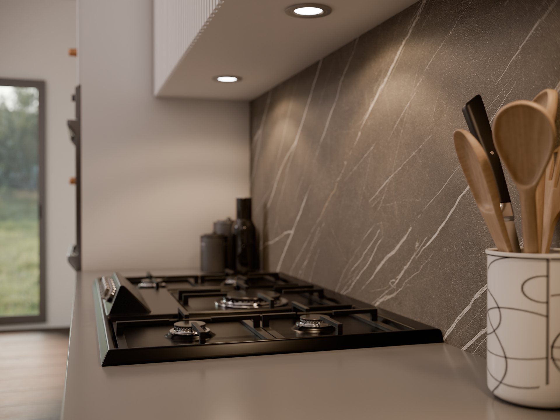 Plan de travail stratifié sur mesure Sofema avec plaque de cuisson gaz