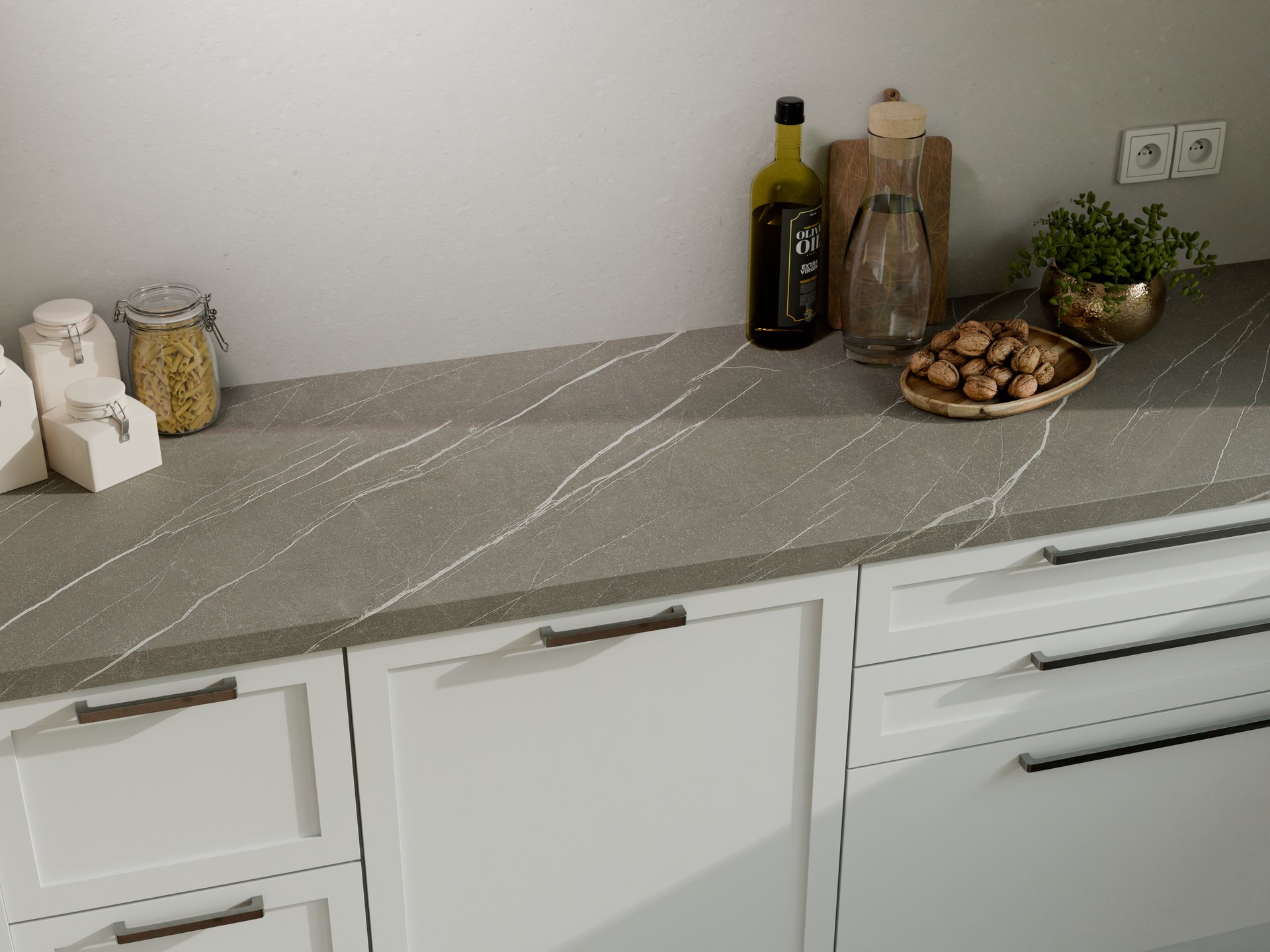 Plan de travail stratifié sur mesure par Sofema, finition grise élégante.