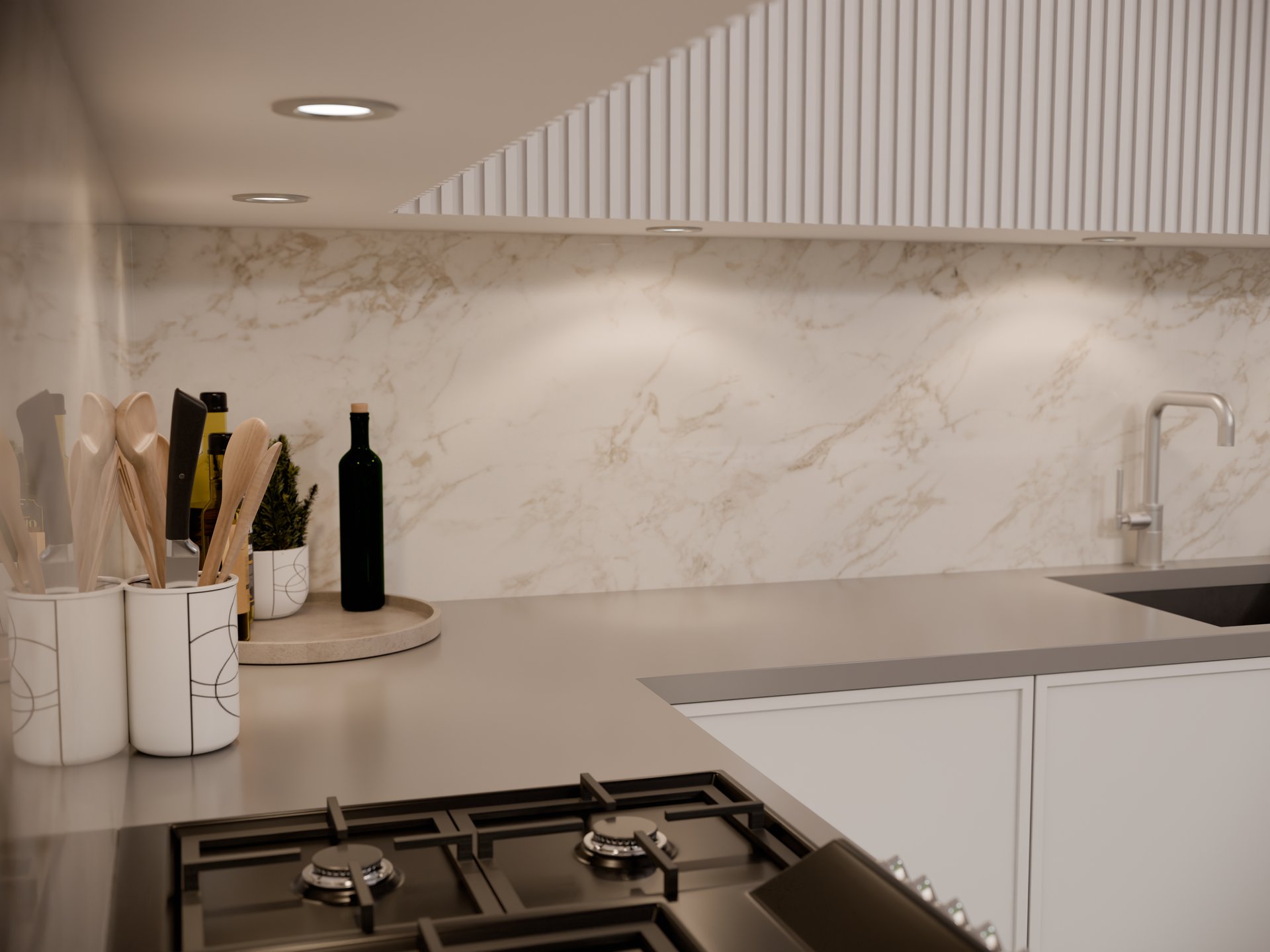 Plan de travail stratifié sur mesure Sofema, cuisine avec plaque de cuisson