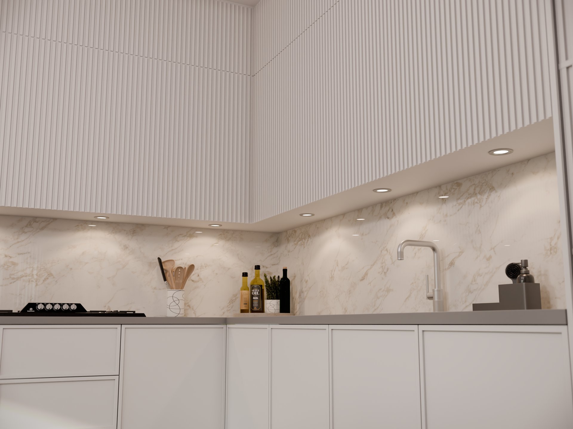 Plan de travail stratifié sur mesure Sofema avec évier et robinet modernes