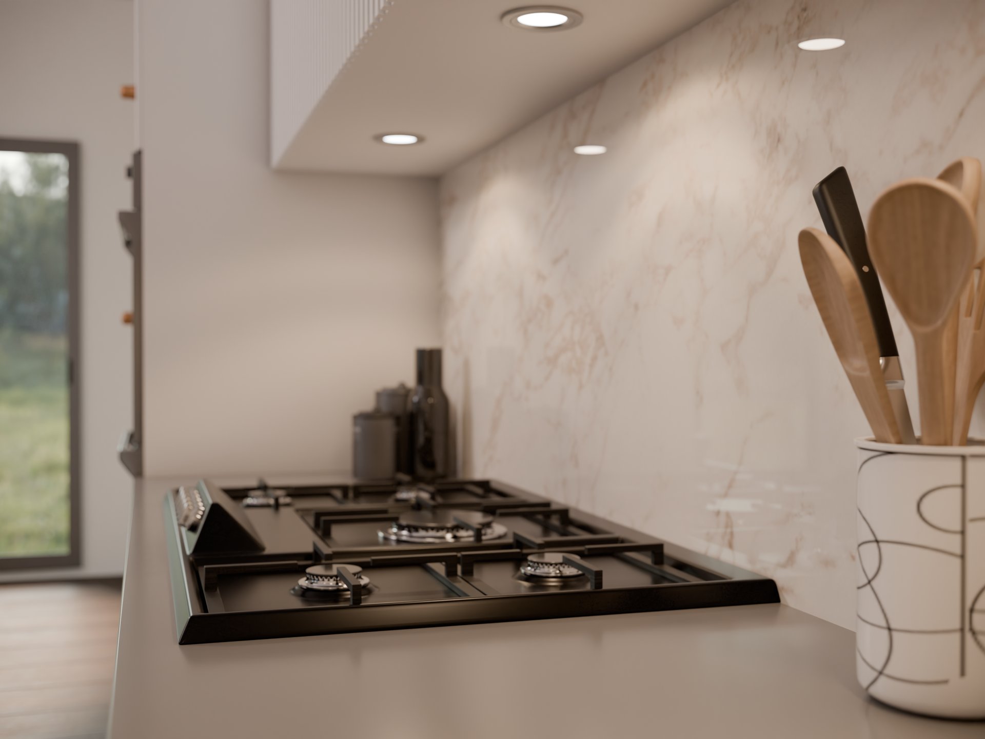 Plan de travail stratifié sur mesure Sofema avec plaque de cuisson gaz