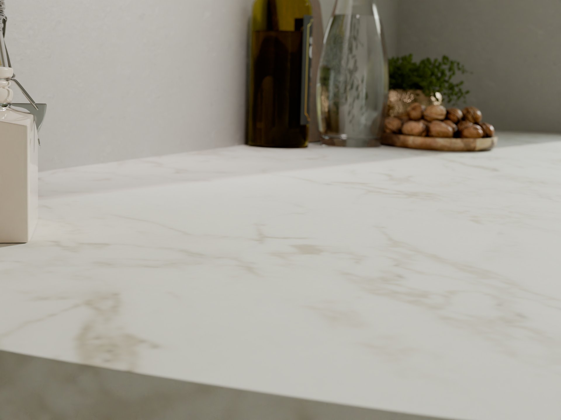 Plan de travail stratifié sur mesure par Sofema, finition marbrée élégante.