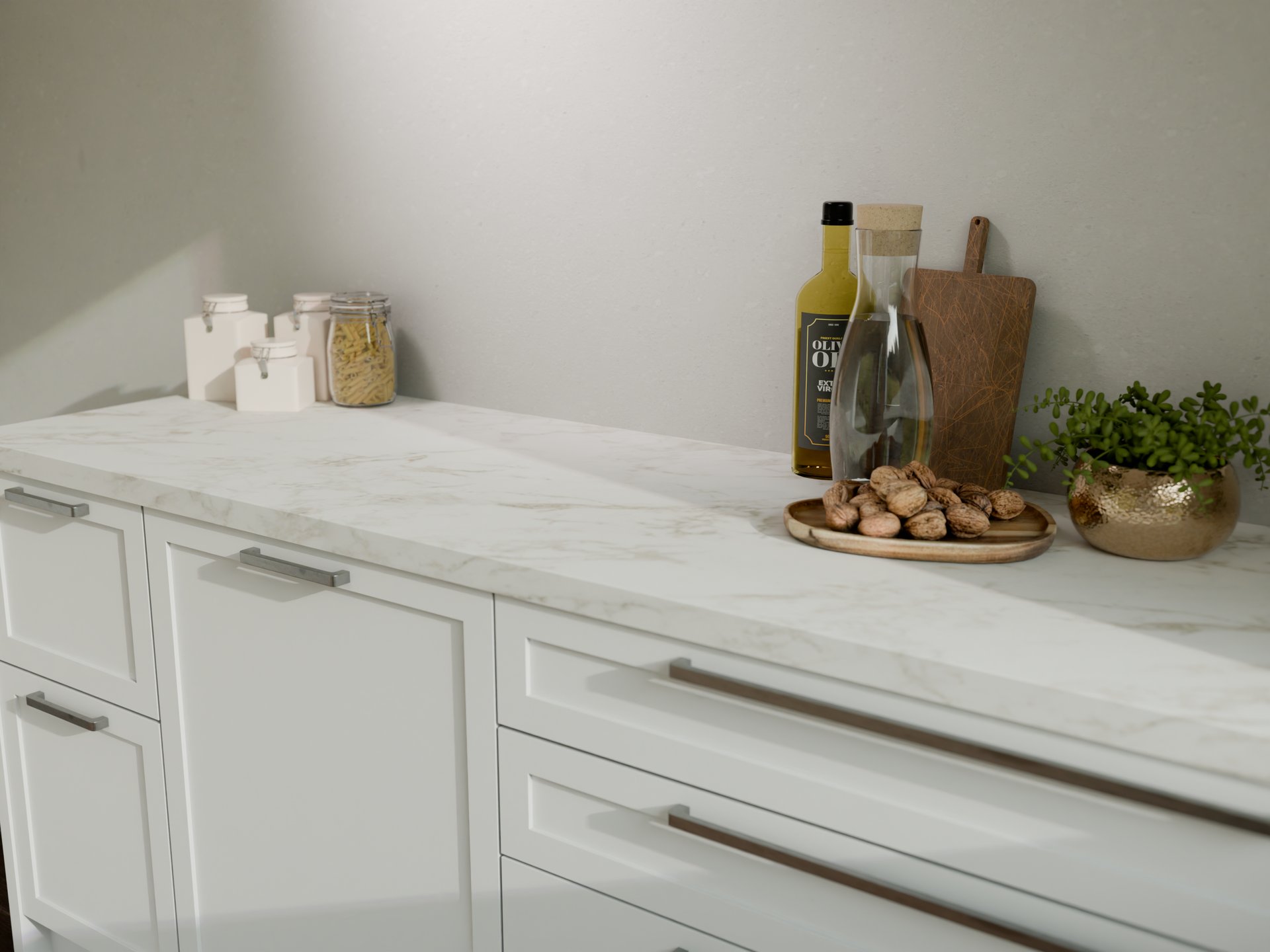 Plan de travail stratifié sur mesure Sofema avec décoration moderne.