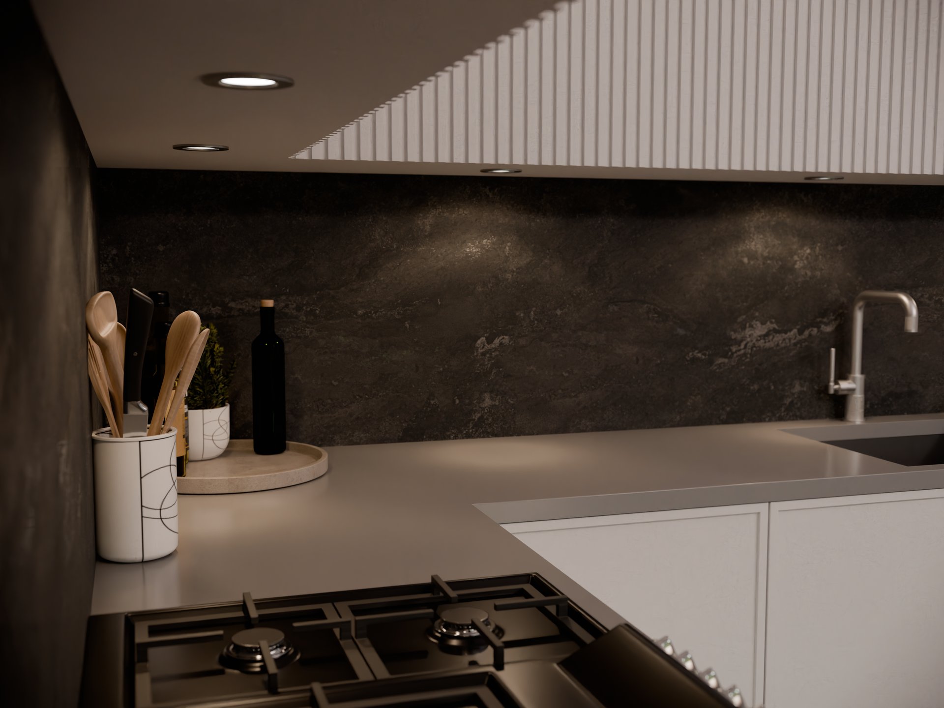 Plan de travail stratifié sur mesure Sofema avec évier et plaque de cuisson