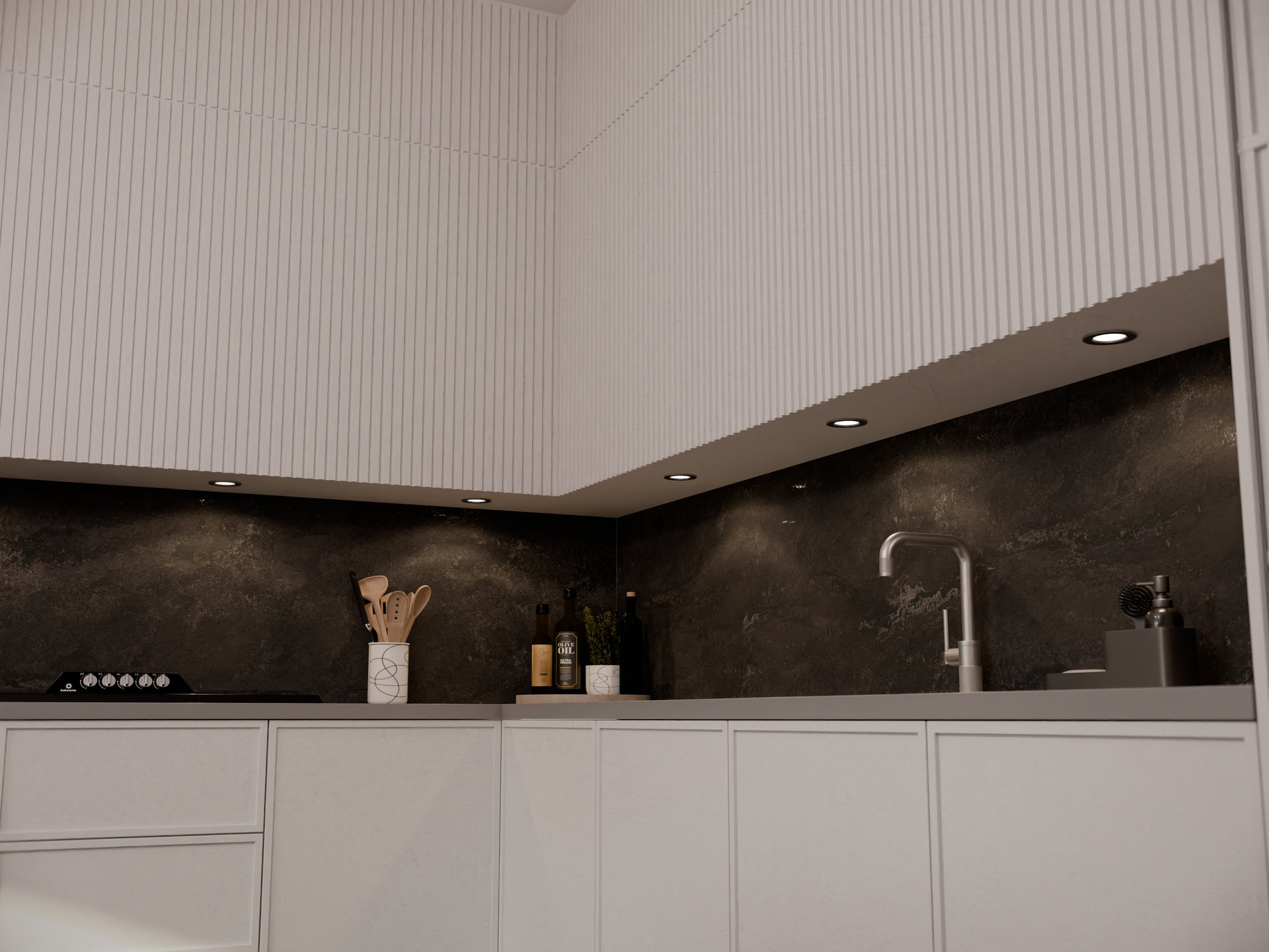 Plan de travail stratifié sur mesure Sofema avec évier et plaque de cuisson