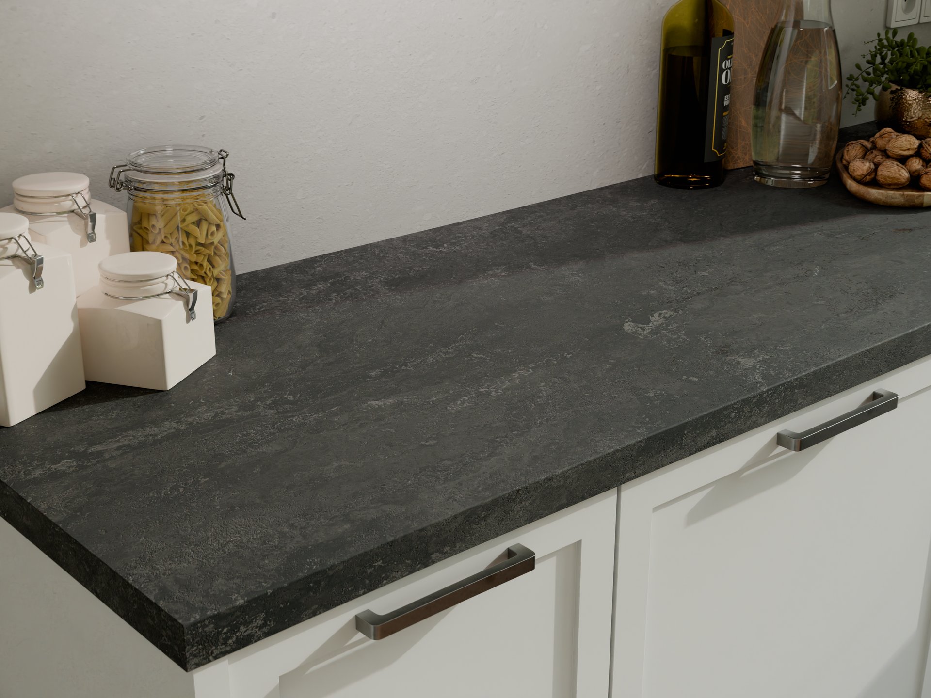 Plan de travail stratifié sur mesure de Sofema, coloris gris foncé.