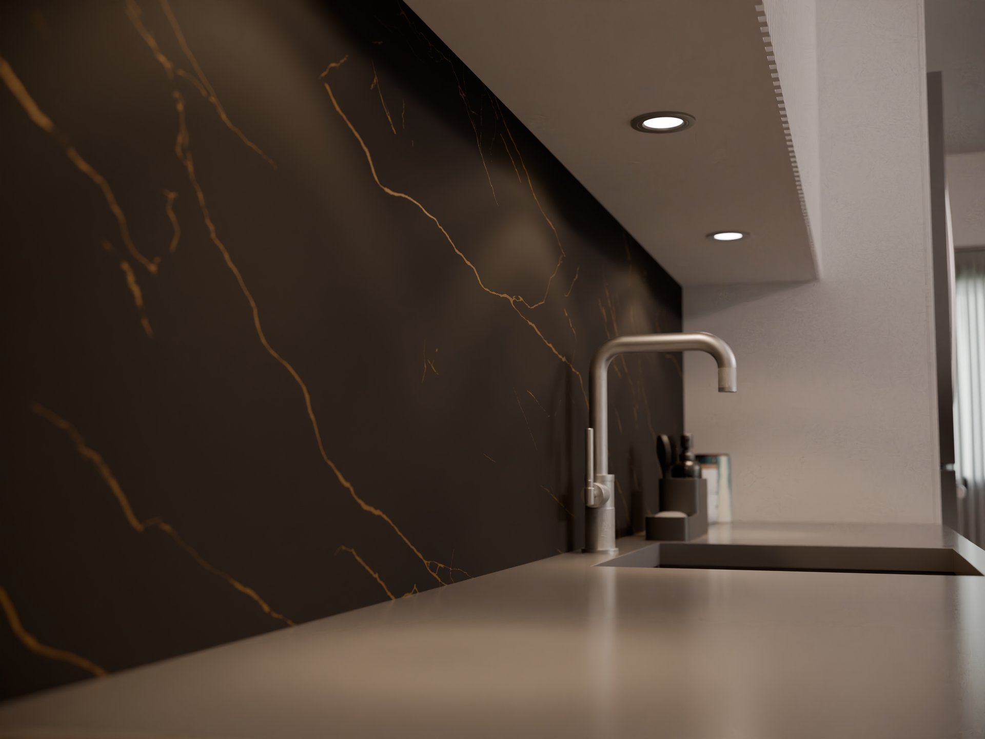 Plan de travail stratifié sur mesure Sofema avec évier et robinet en inox