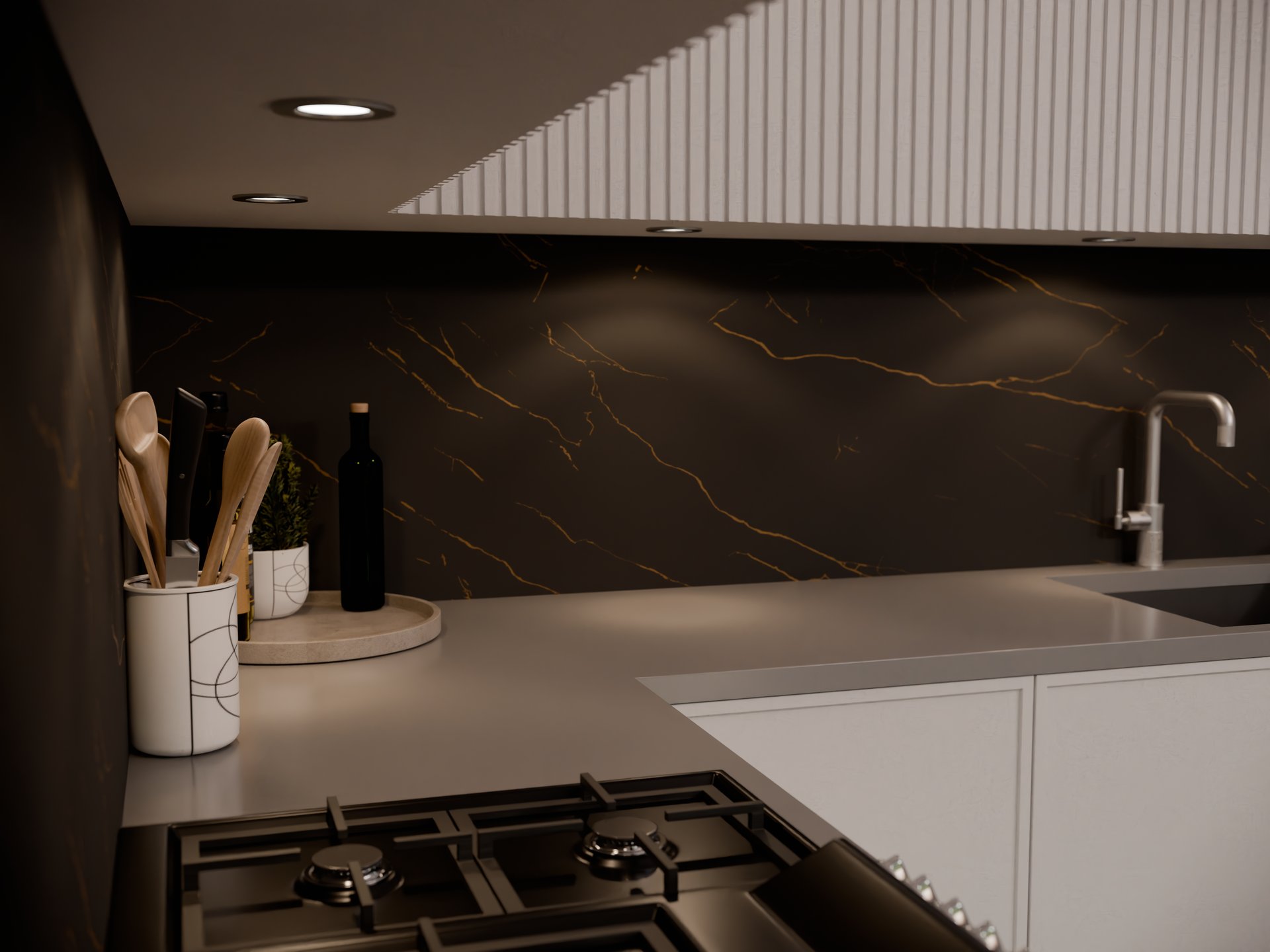 Plan de travail stratifié sur mesure Sofema avec évier et plaque de cuisson