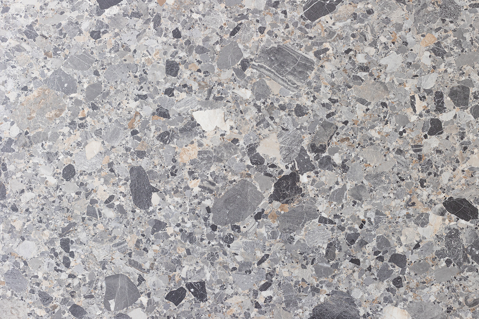 Plan de travail stratifié sur mesure Sofema effet terrazzo gris et blanc