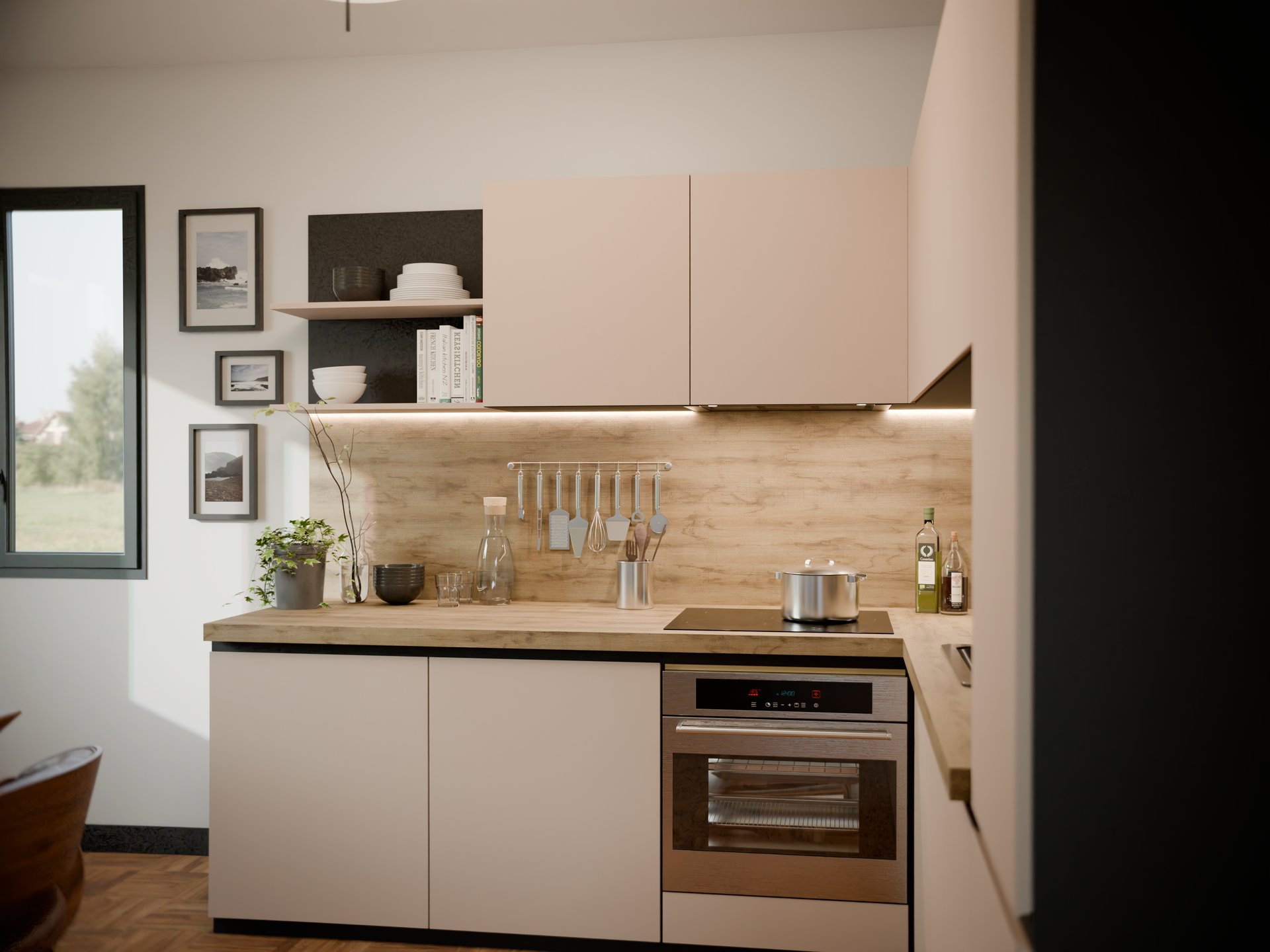 Cuisine moderne avec plan de travail stratifié sur mesure par Sofema.