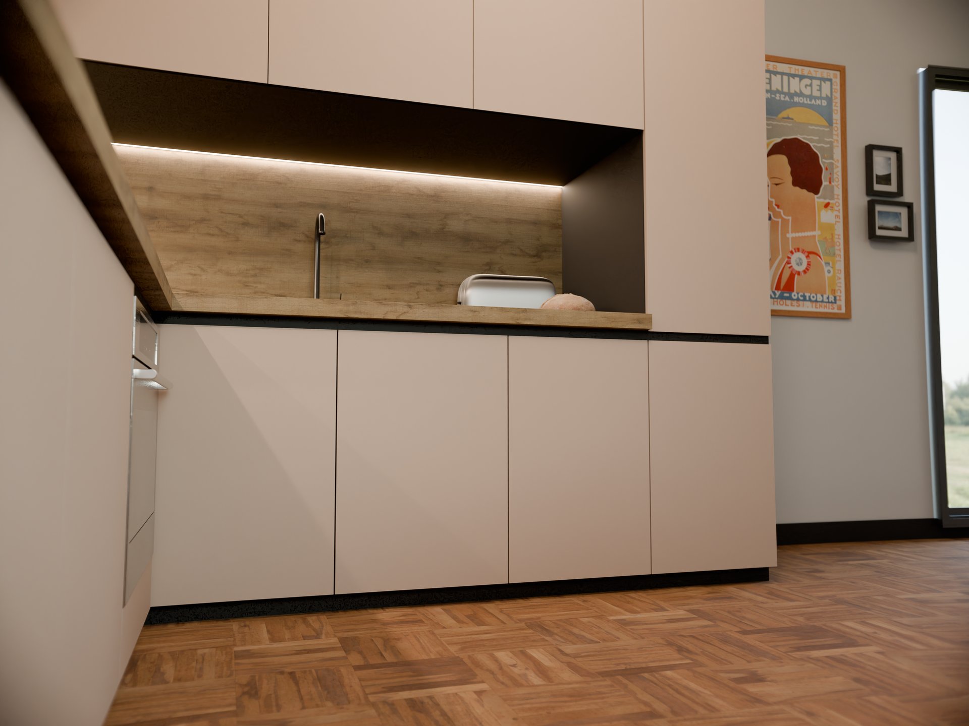 Plan de travail stratifié sur mesure par Sofema avec évier et toaster