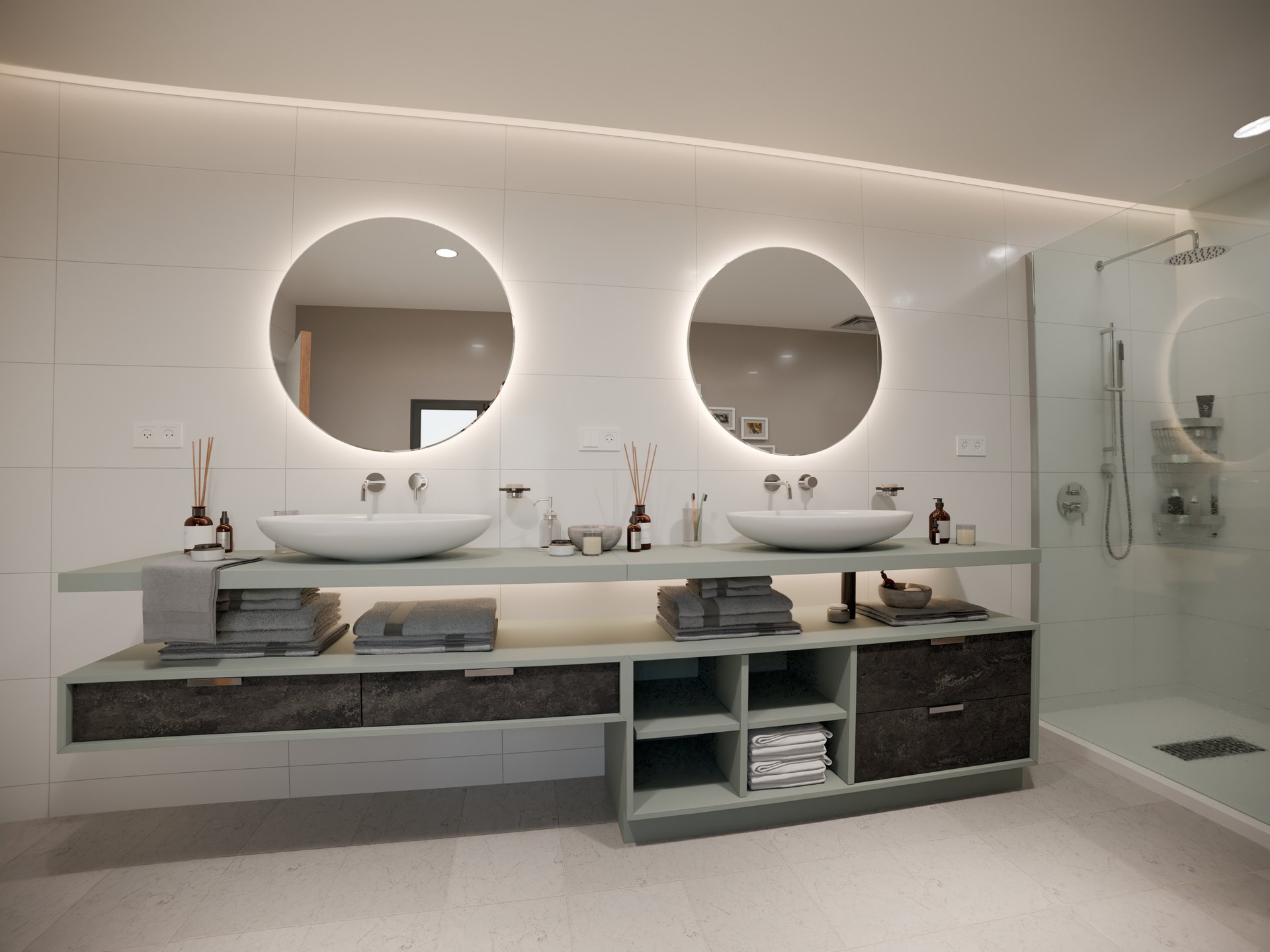 Meuble vasque double avec plan de travail stratifié sur mesure Sofema