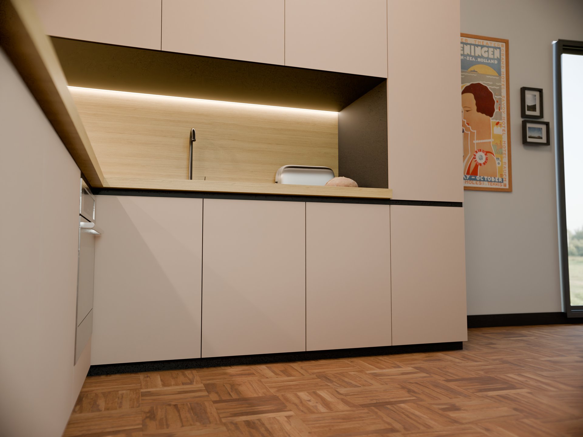 Plan de travail stratifié sur mesure par Sofema avec éclairage intégré sous