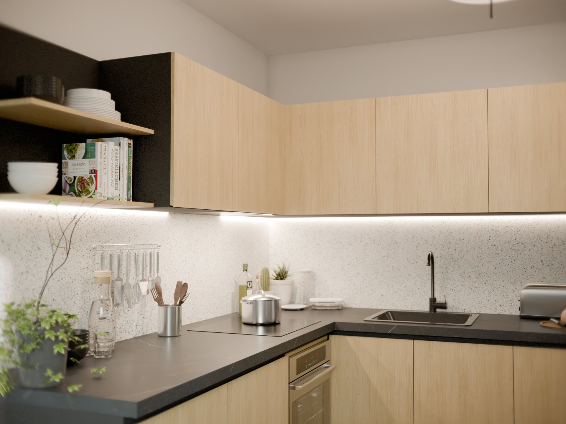 Cuisine moderne avec plan de travail stratifié sur mesure de Sofema et