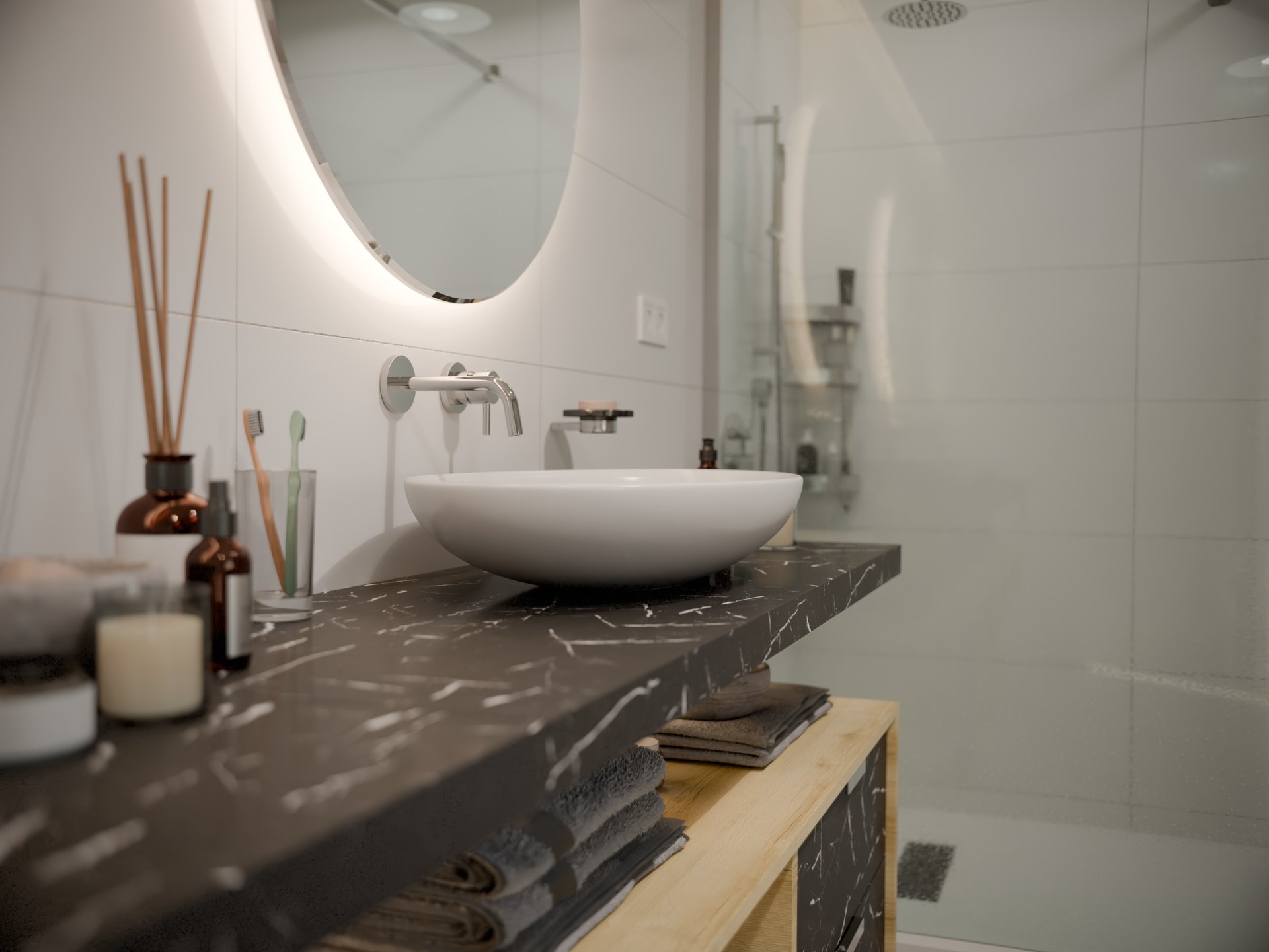 Plan de travail stratifié sur mesure Sofema pour vasque de salle de bain