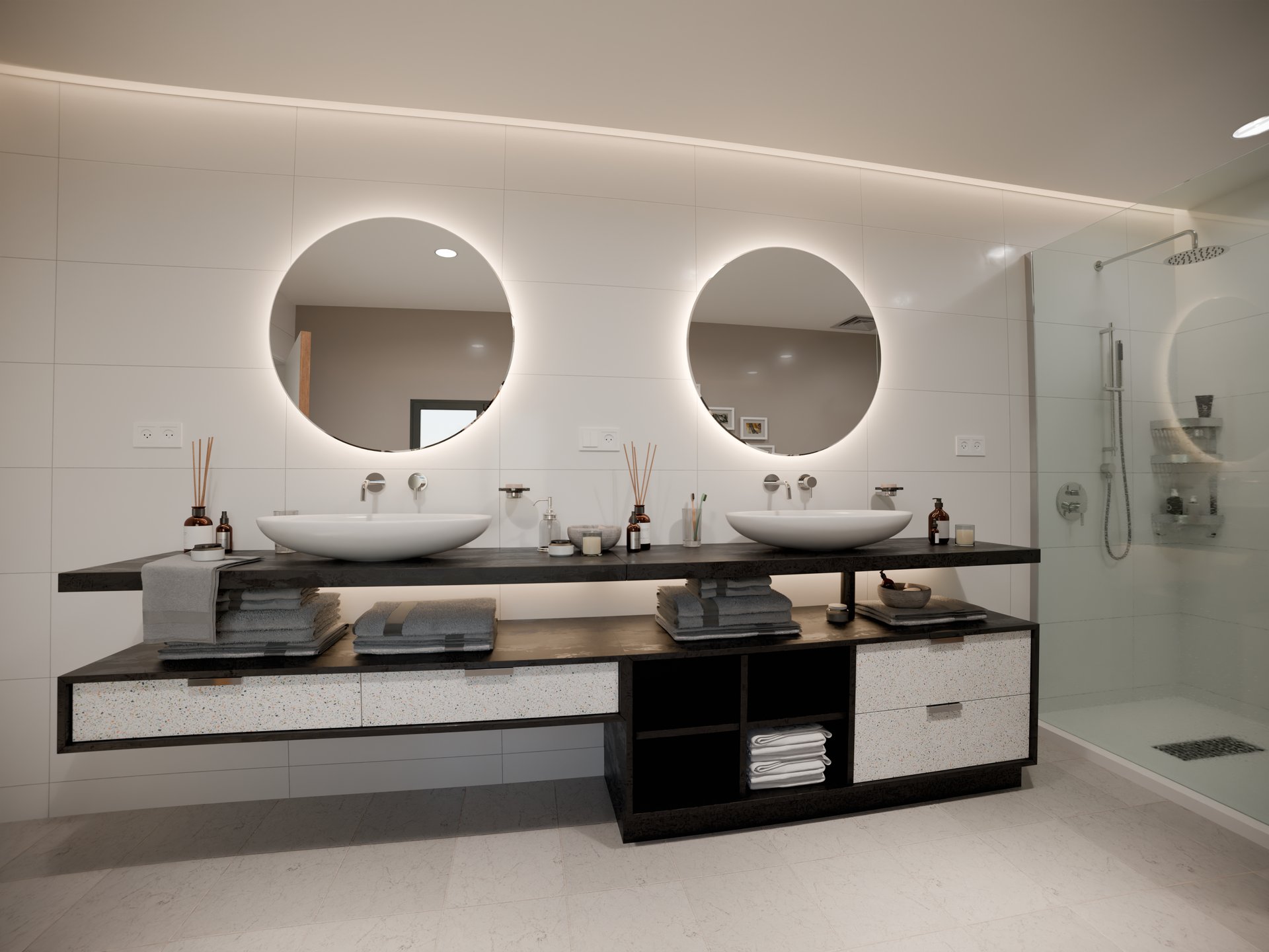 Double vasque sur plan de travail stratifié sur mesure Sofema